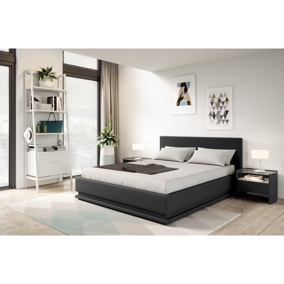 Lit coffre 140x190cm avec contour lit LED + sommier à lattes inclus GALAXY