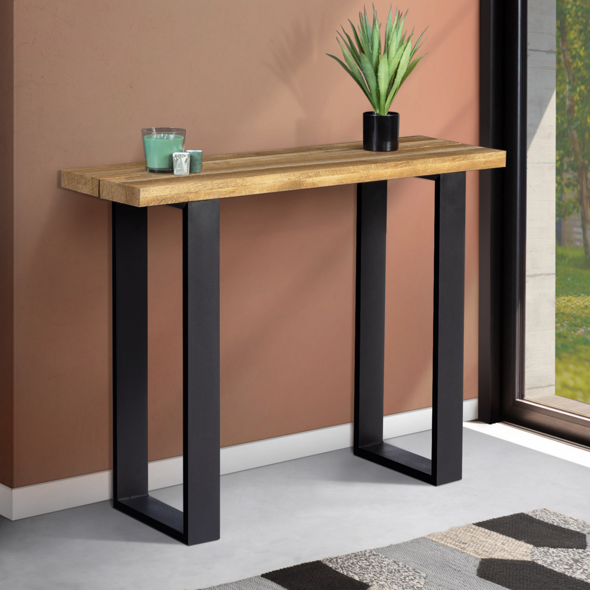 ID MARKET Console BLANCA plateau ajouré effet lattes