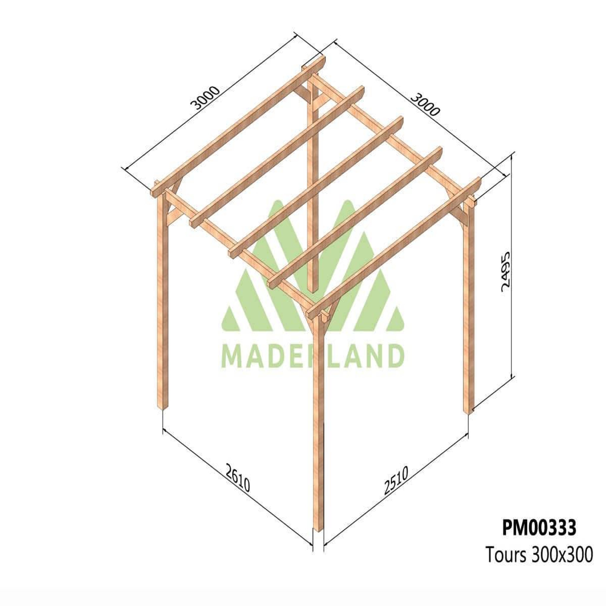Voir la diapositive 2 : JARDIDECO Pergola massive en bois tours 300 x 300 cm - maderland