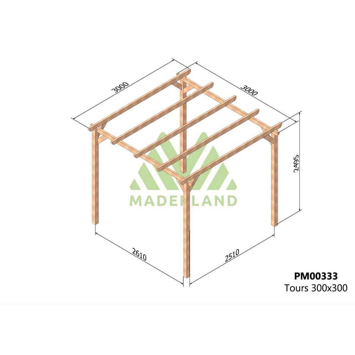 JARDIDECO Pergola massive en bois Tours 300 x 300 cm - Maderland