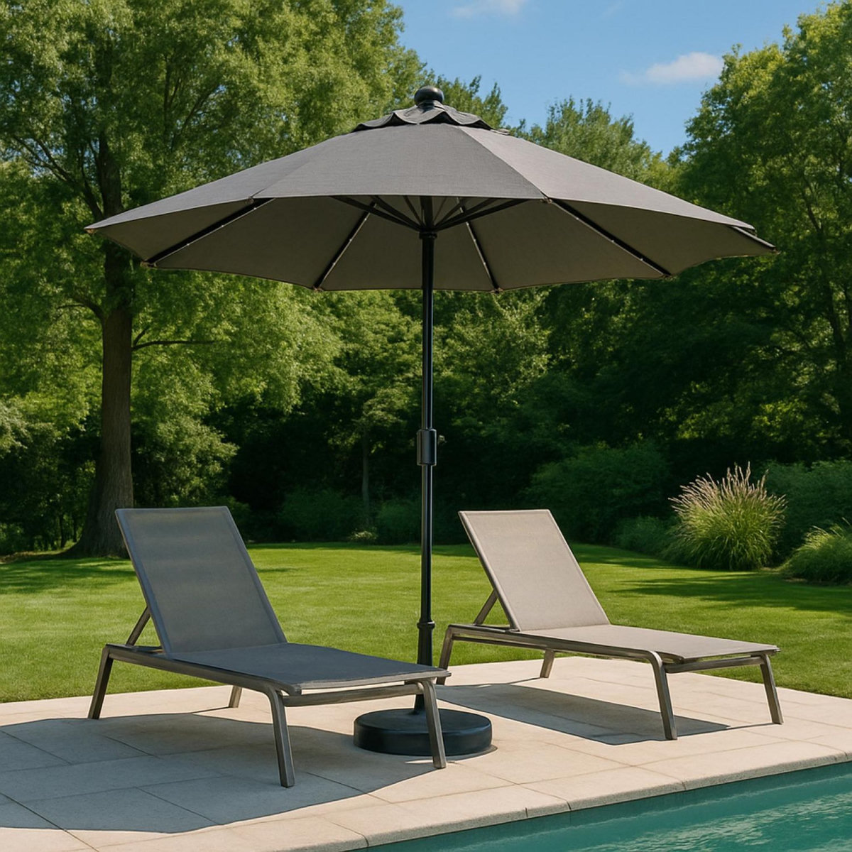 CONCEPT USINE Parasol droit rond led diamètre 2,7 m gris AMALFI