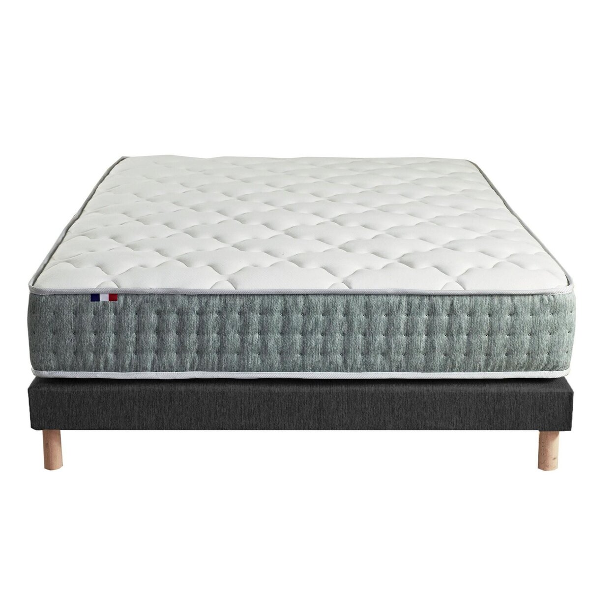 IDLITERIE Ensemble matelas Ressort 7 zones HYGGE + Sommier + couette + oreillers Fabriqué en France