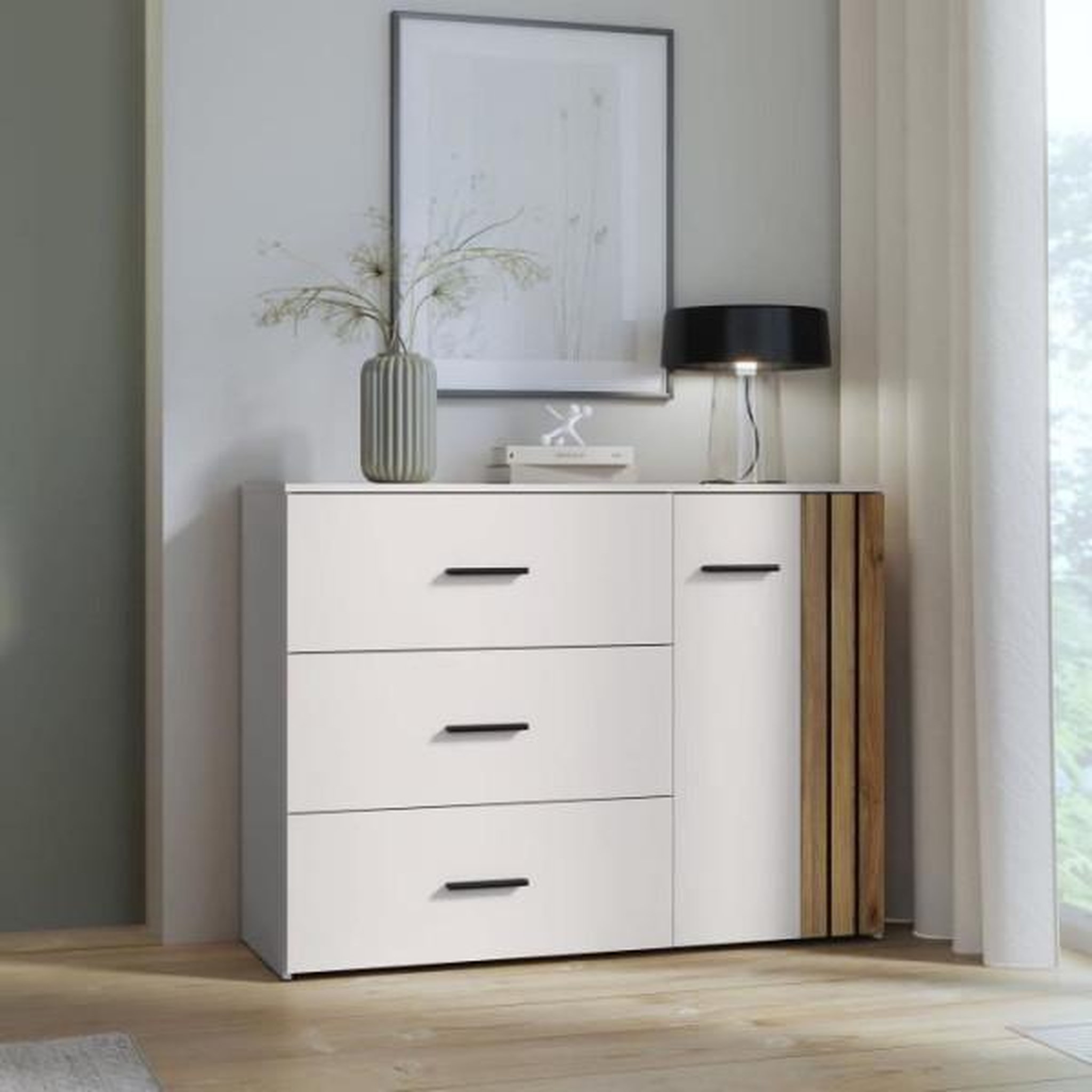 Voir la diapositive 2 : Commode - WAIKATO - 3 tiroirs - 1 porte - Blanc - 119,9 x 41,3 x 89,7 cm
