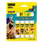 UHU Lot de 4 bâtons de colle + 1 gratuit 8.2g coloris aléatoire 