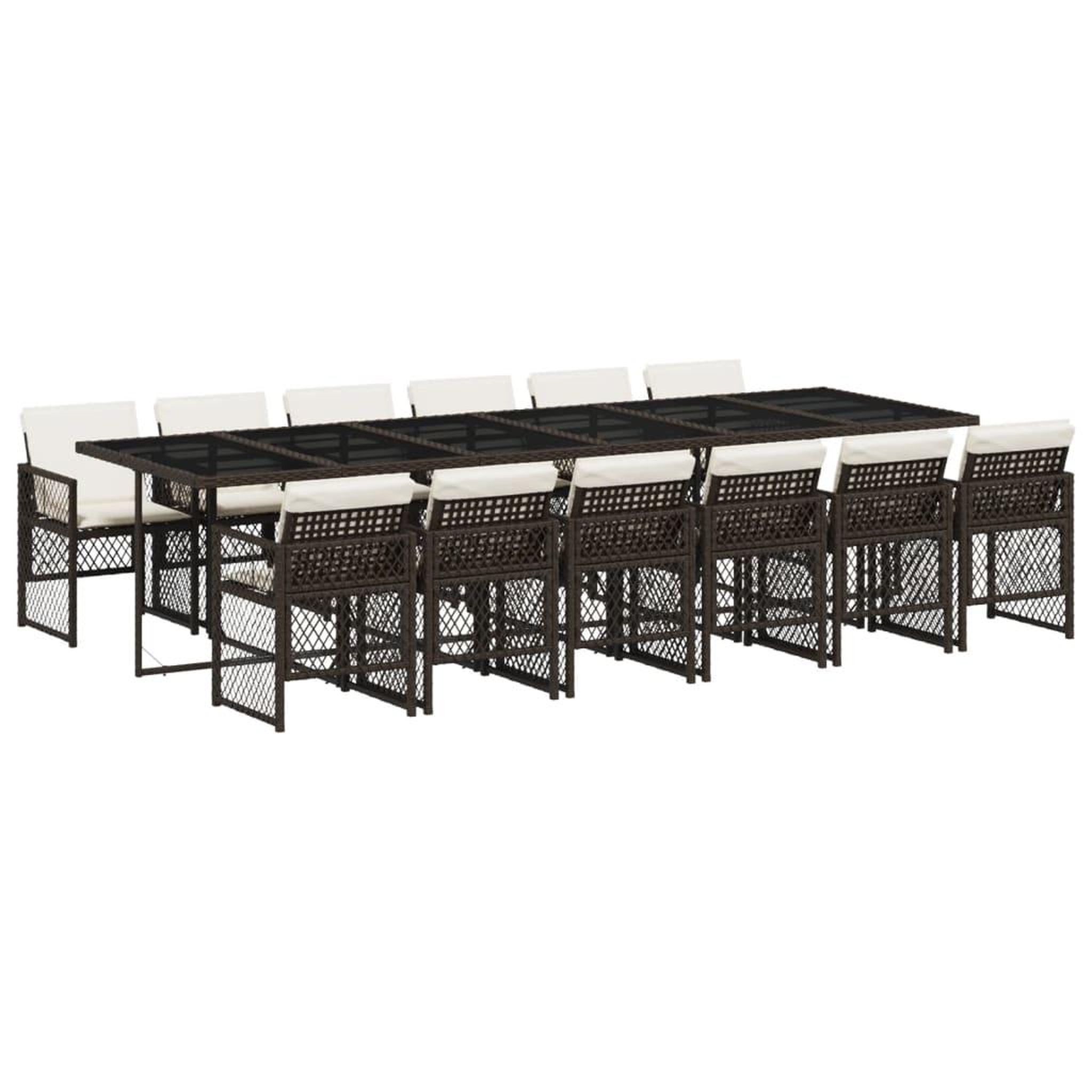 Voir la diapositive 2 : VIDAXL Ensemble a manger de jardin avec coussins 13 pcs marron rotin