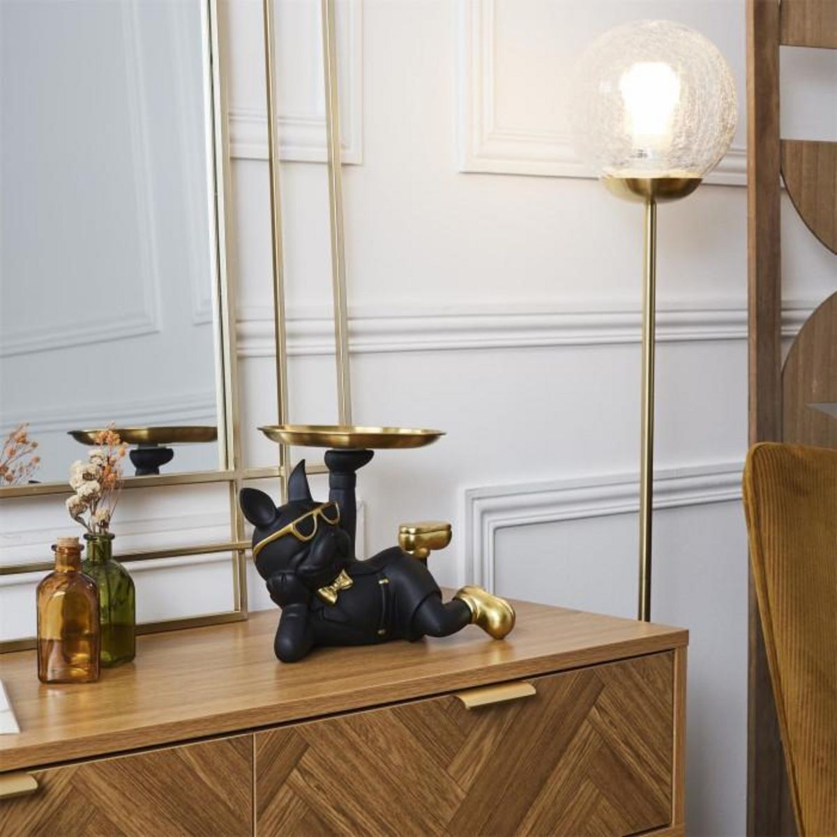 Paris Prix Vide-Poche Statue  Bulldog  27cm Noir