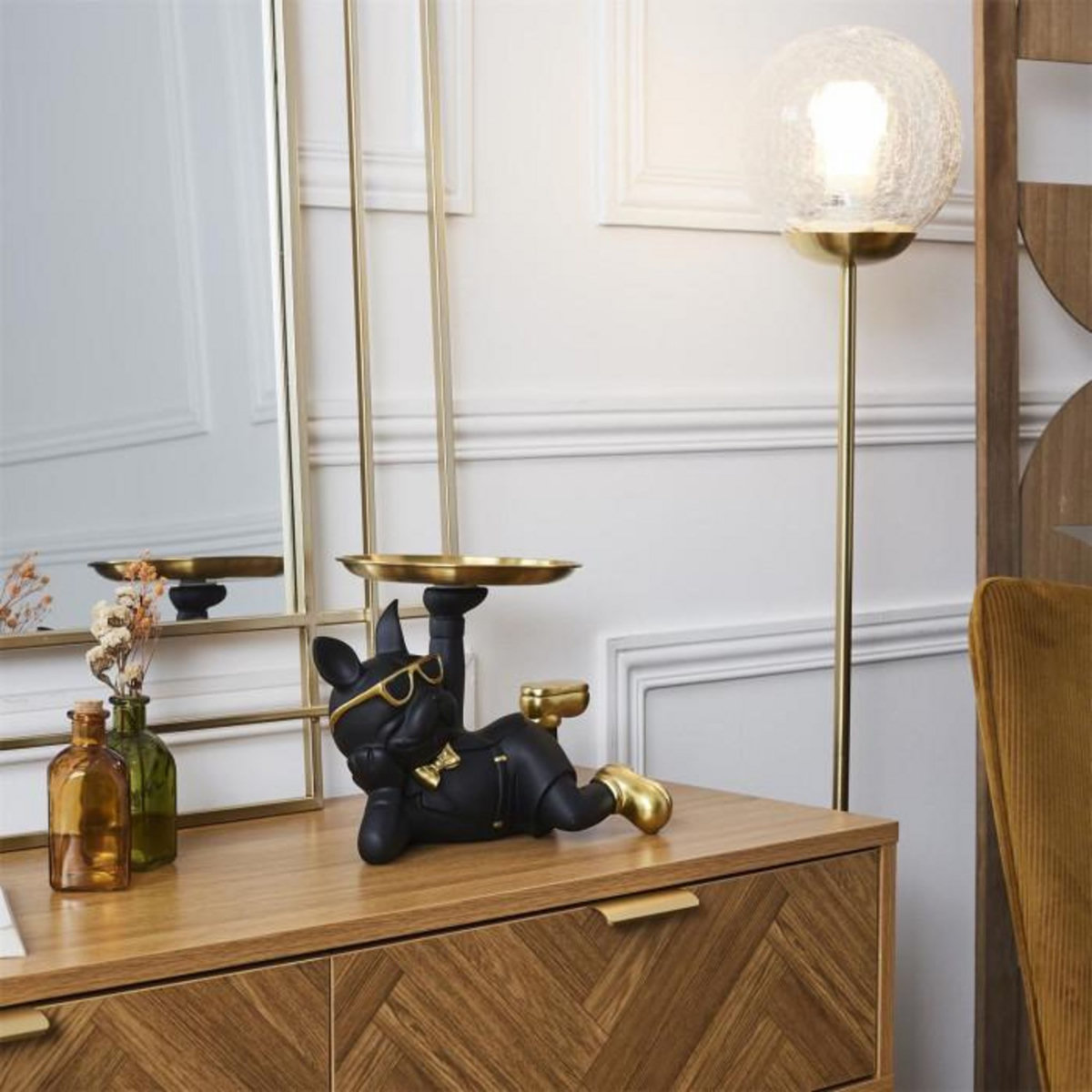 Paris Prix Vide-Poche Statue  Bulldog  27cm Noir