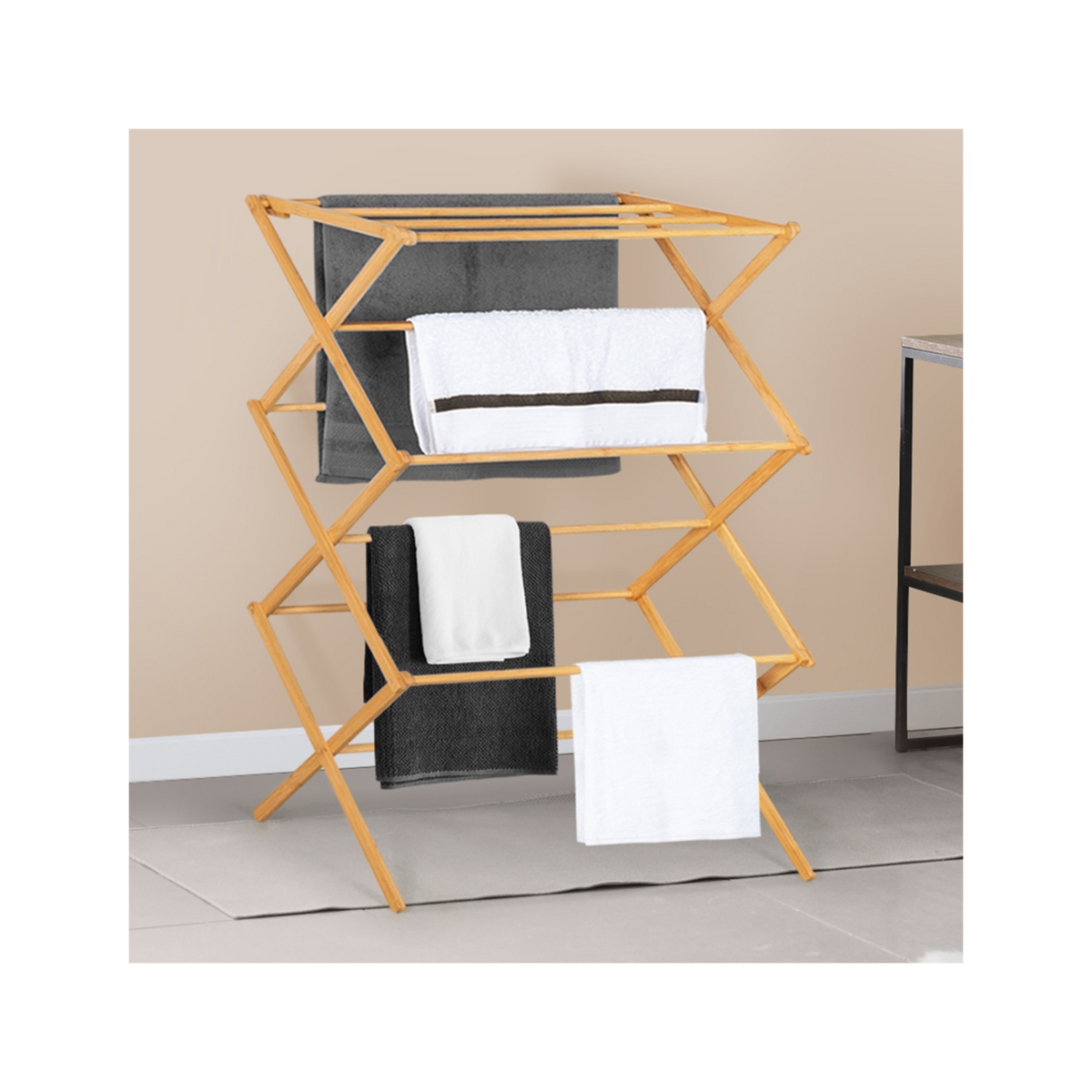 ID MARKET Séchoir à linge accordéon RITA capacité 7M en bambou