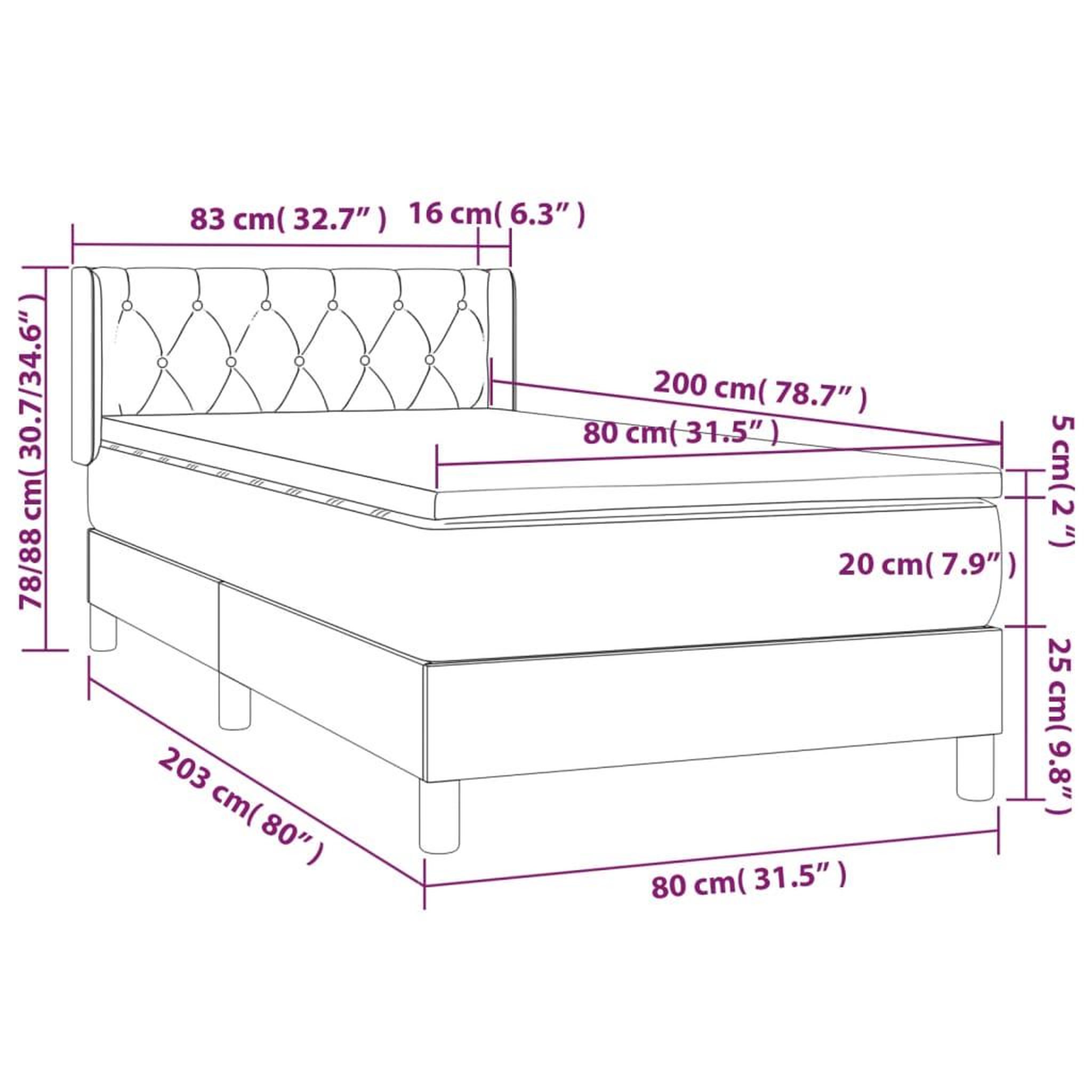 Voir la diapositive 6 : VIDAXL Sommier a lattes de lit avec matelas Creme 80x200 cm Tissu