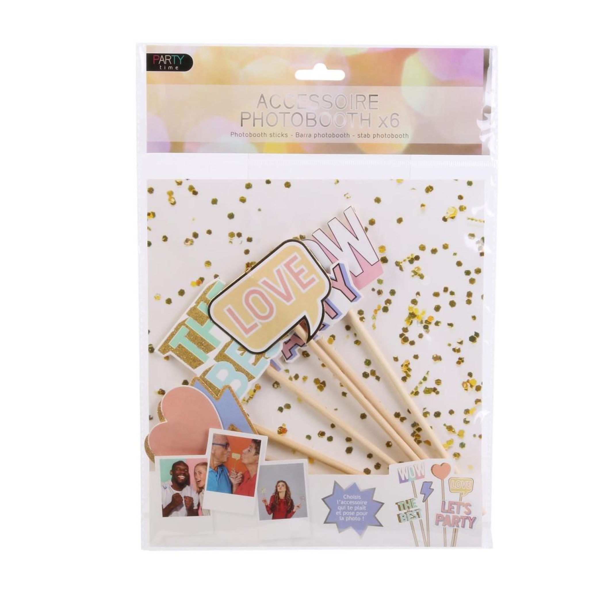 Voir la diapositive 2 : PARTY TIME Lot de 6 Bâtons Photo  Booth  20cm Multicolore