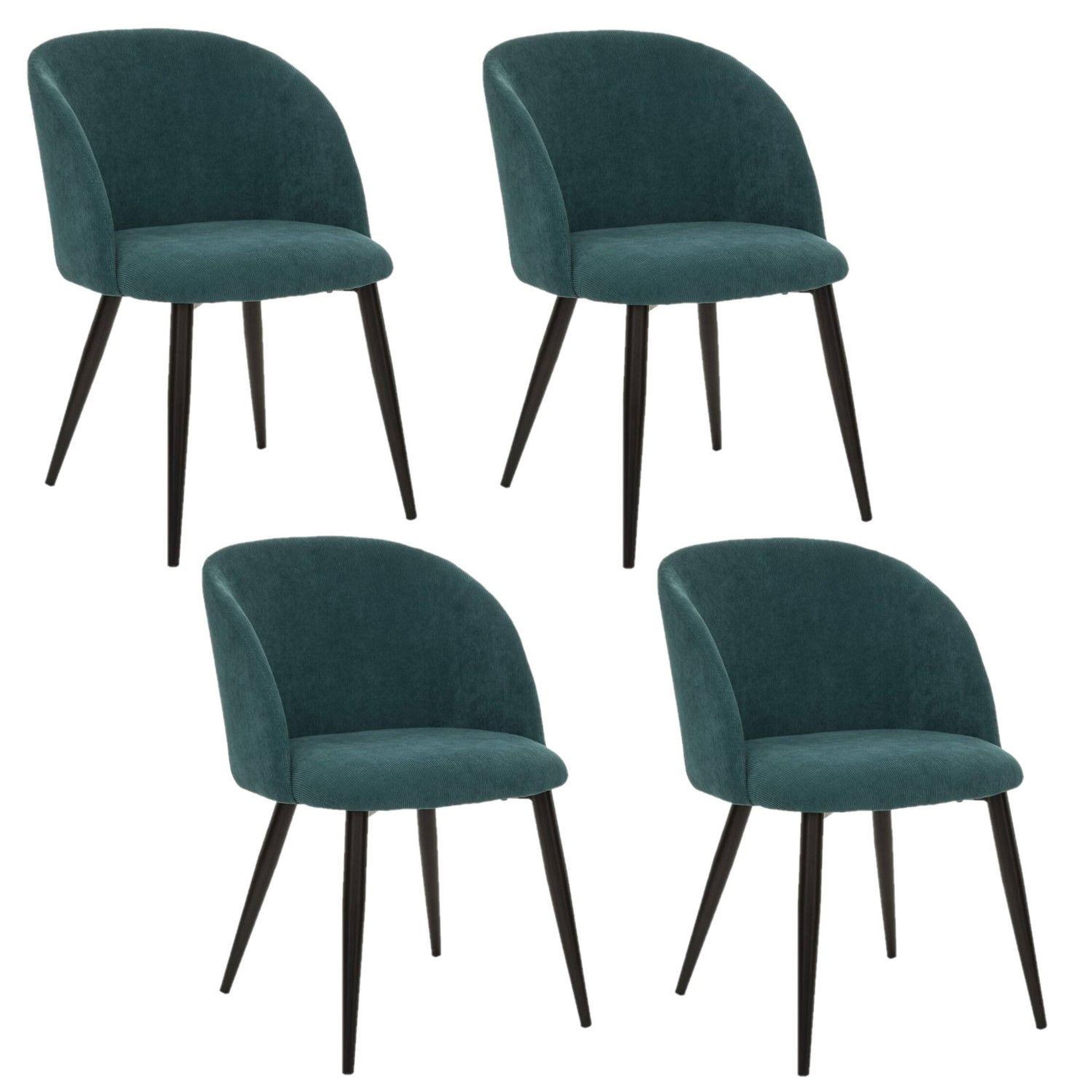 TOILINUX Lot de 4 chaises en velours côtelé CELESTE. Coloris disponibles : Rouge, Vert, Gris