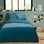 FUTURE HOME Parure de lit double ethnique en microfibre lavée. Coloris disponibles : Bleu