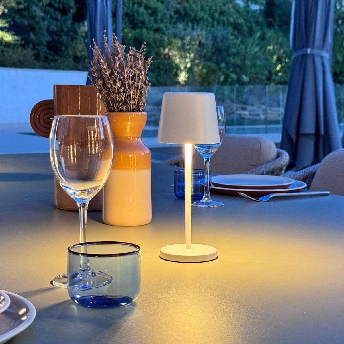 Lumisky 6 mini lampes avec plateau de chargement KELLY MINI Blanc Aluminium H22cm