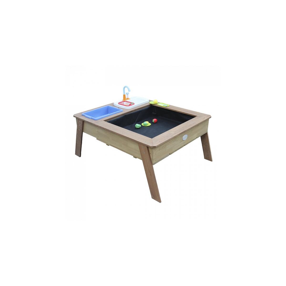 Axi House AXI Linda Table sable et eau avec Cuisine et evier Marron Parasol Bleu Blanc