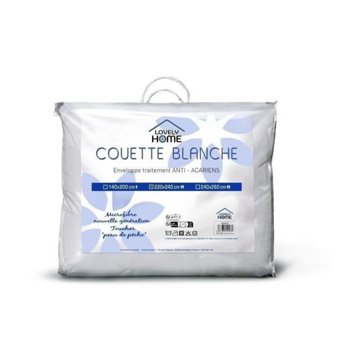 LOVELY HOME Couette 140 x 200 cm - LOVELY HOME - Chaude - 450 g/m² - Anti-acariens - 1 personne - Blanc