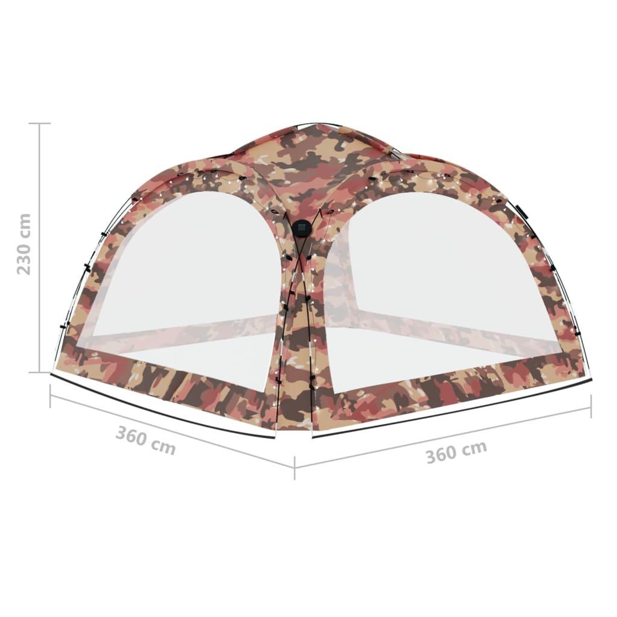 Voir la diapositive 6 : VIDAXL Tente de reception avec LED et 4 parois 3,6x3,6x2,3m Camouflage