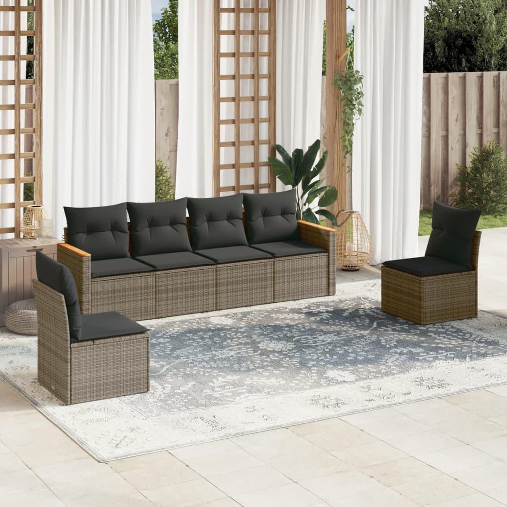 VIDAXL Salon de jardin 6 pcs avec coussins gris resine tressee