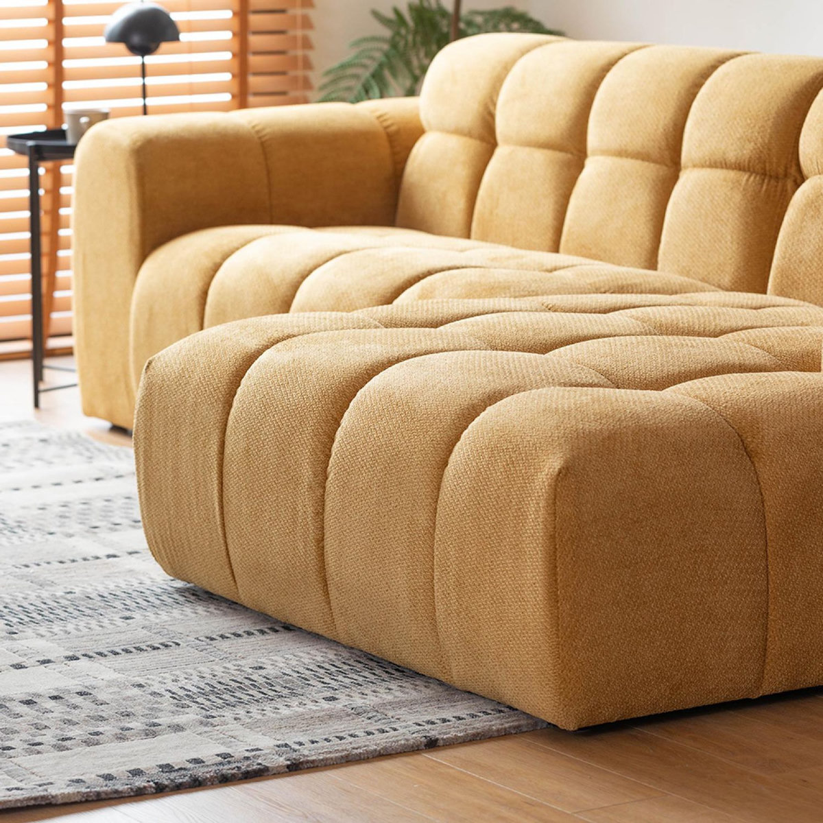 CONCEPT USINE Canapé d'angle 3-4 places nuage en velours moutarde SALFORD