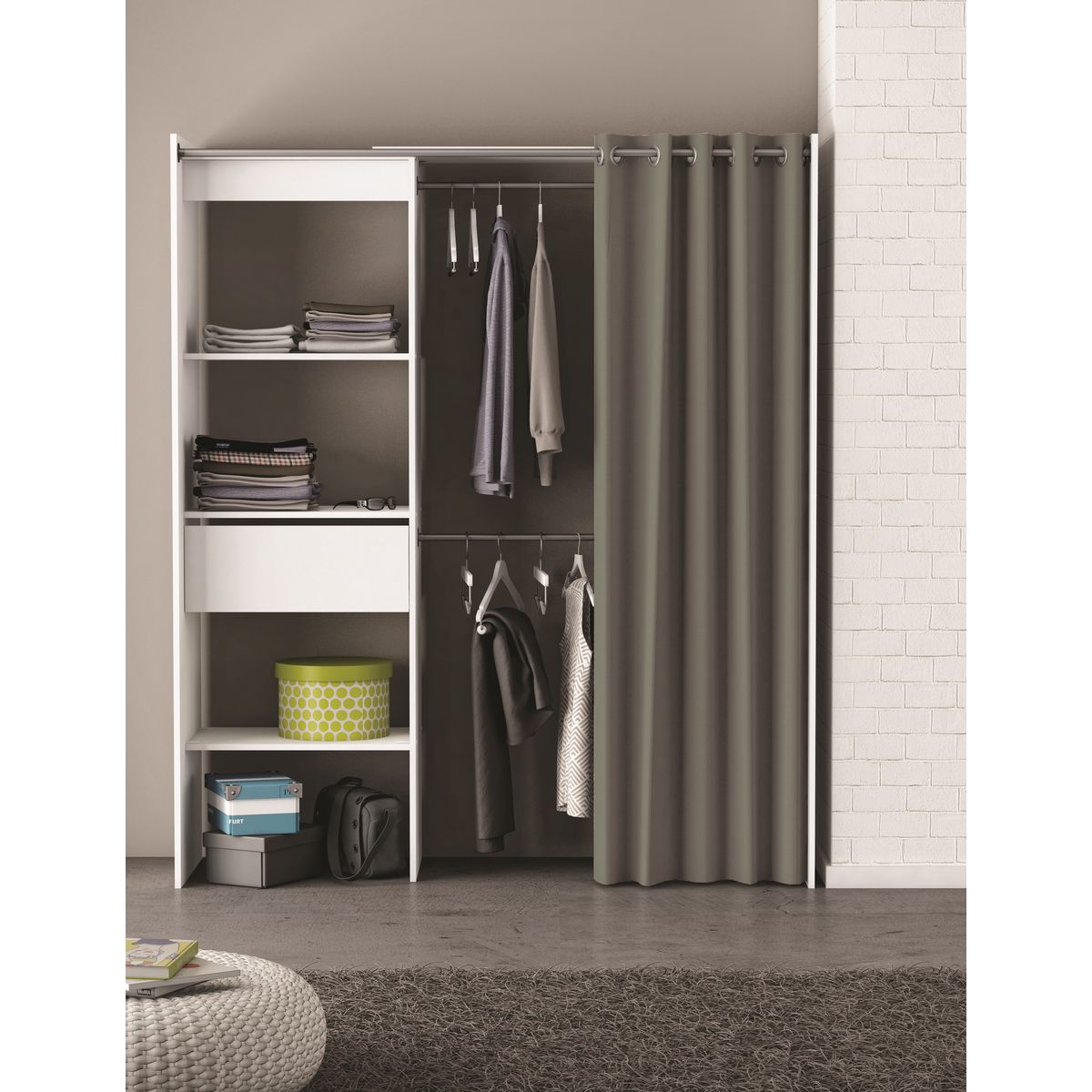 Kit dressing extensible CARGO,1 tiroir, L114-168xH187cm+ rideau