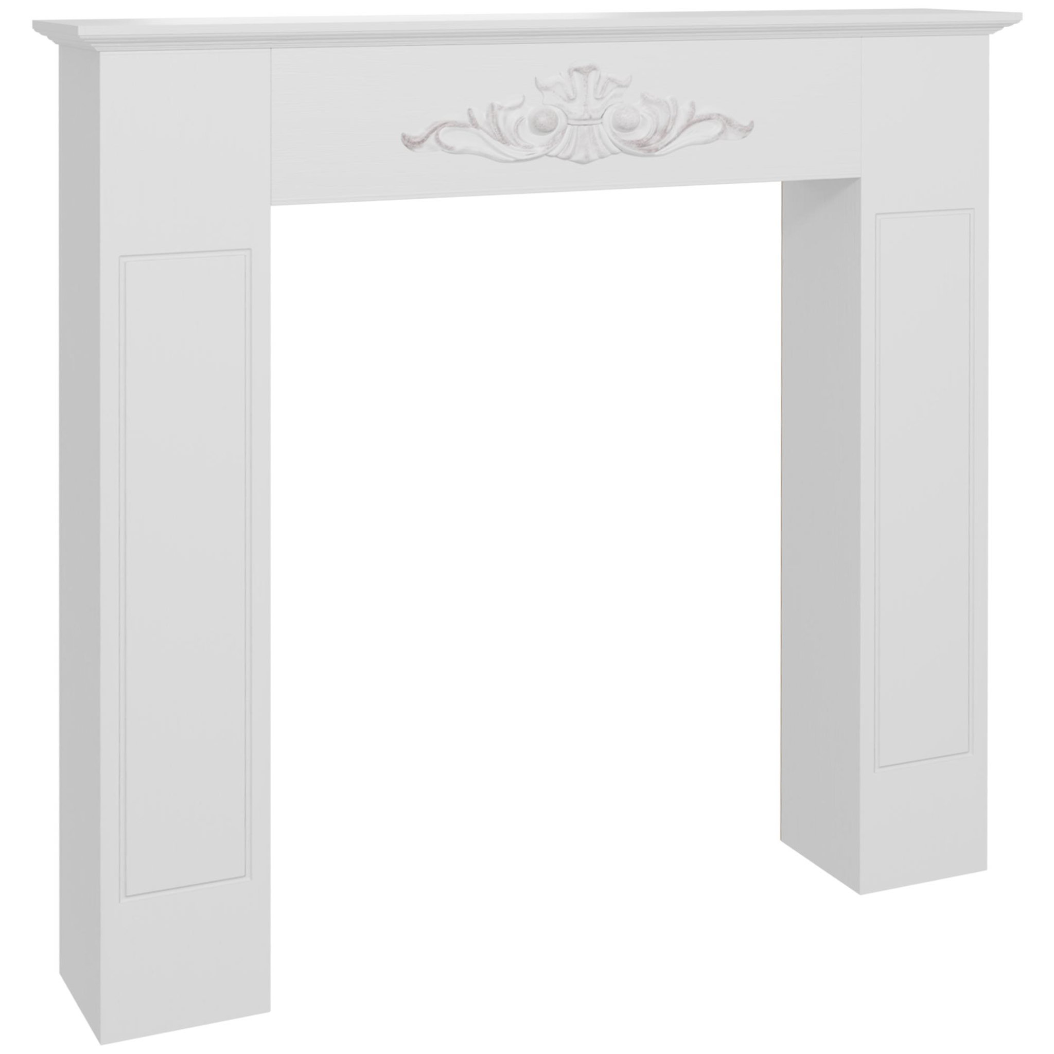 HOMCOM Manteau de cheminée style baroque - dim. 101l x 19l x 100h cm - bois de sapin blanc effet vieilli