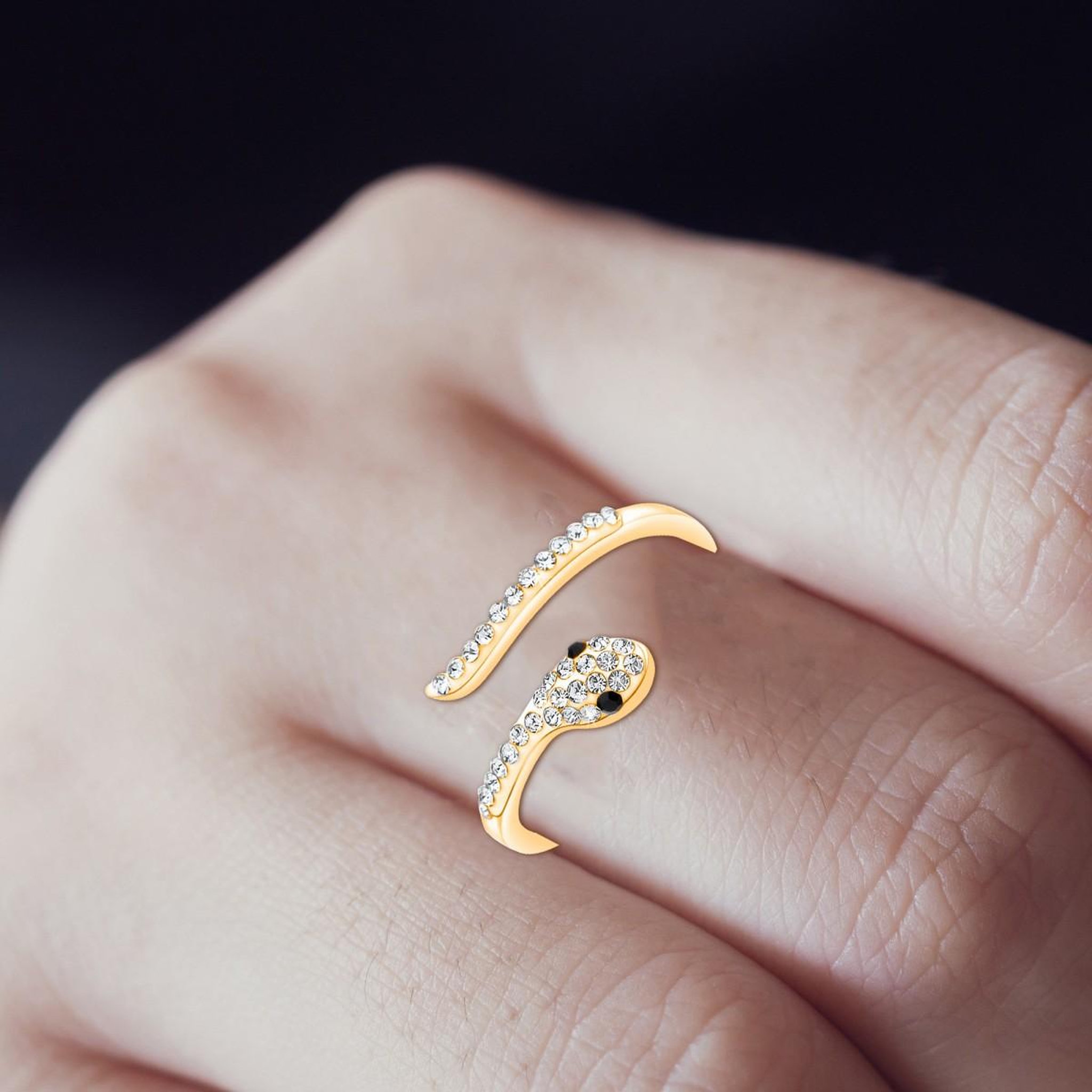Voir la diapositive 2 : SC CRYSTAL Bague serpent taille 54 SC Crystal ornée de cristaux scintillants
