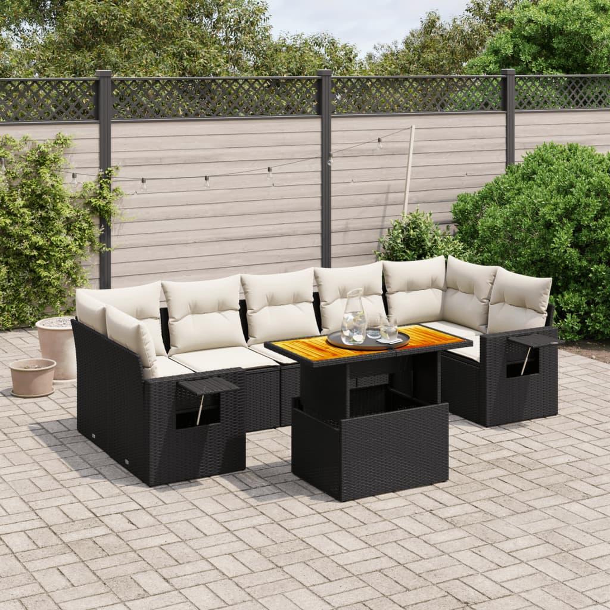 VIDAXL Salon de jardin 8 pcs avec coussins noir resine tressee