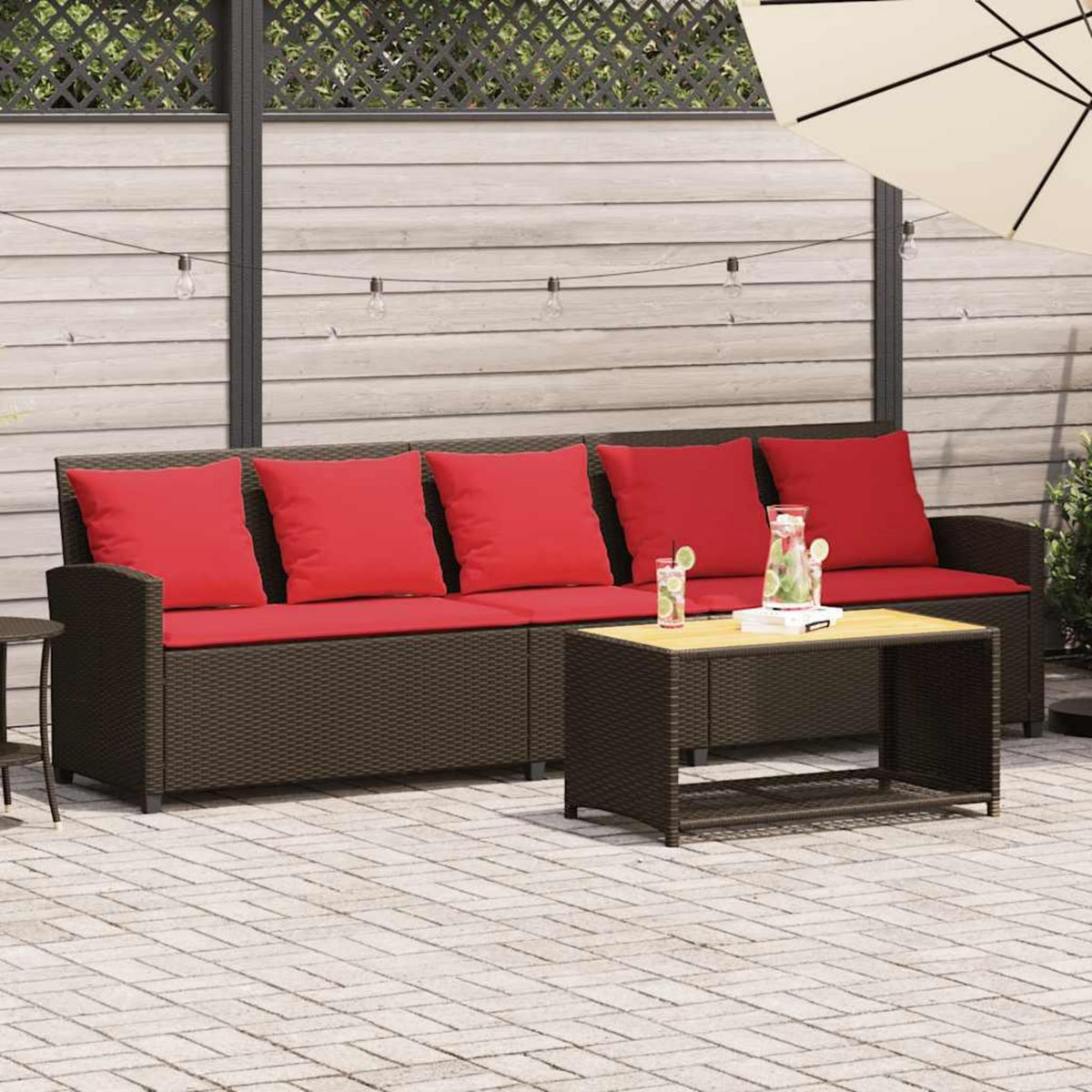VIDAXL Canape de jardin avec coussins 5 places brun resine tressee
