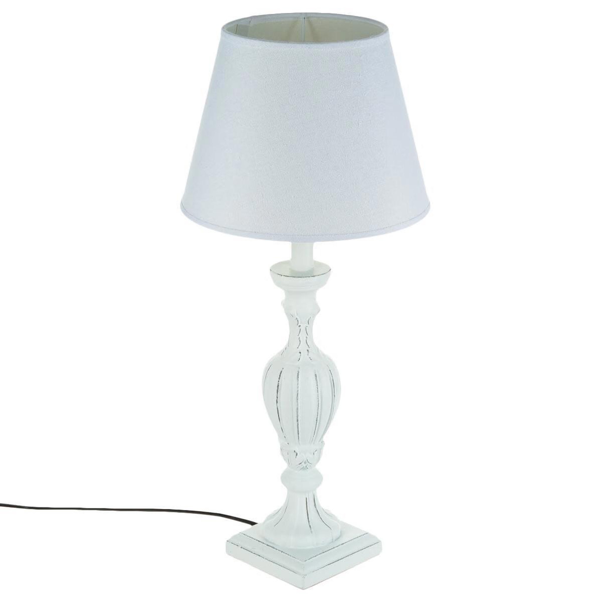 Voir la diapositive 1 : ATMOSPHERA Lampe en bois patiné  cabeloh  55cm blanc