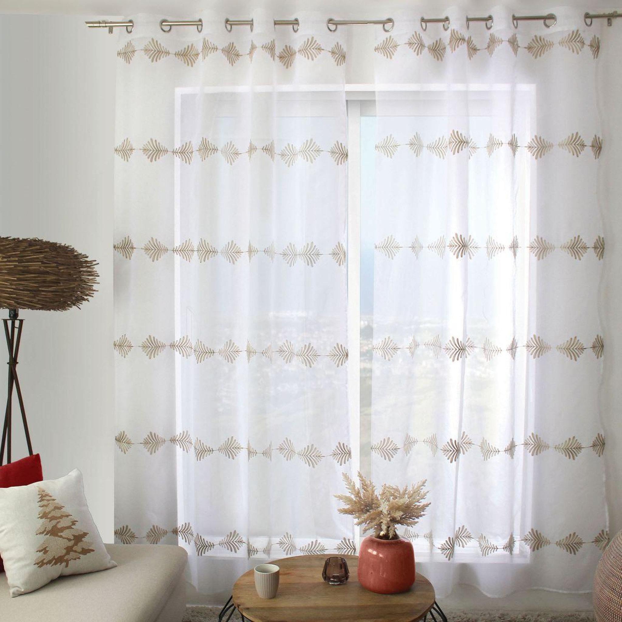 Voir la diapositive 4 : ENJOY HOME Rideau voilage brodé  ebène  140x240cm blanc & beige