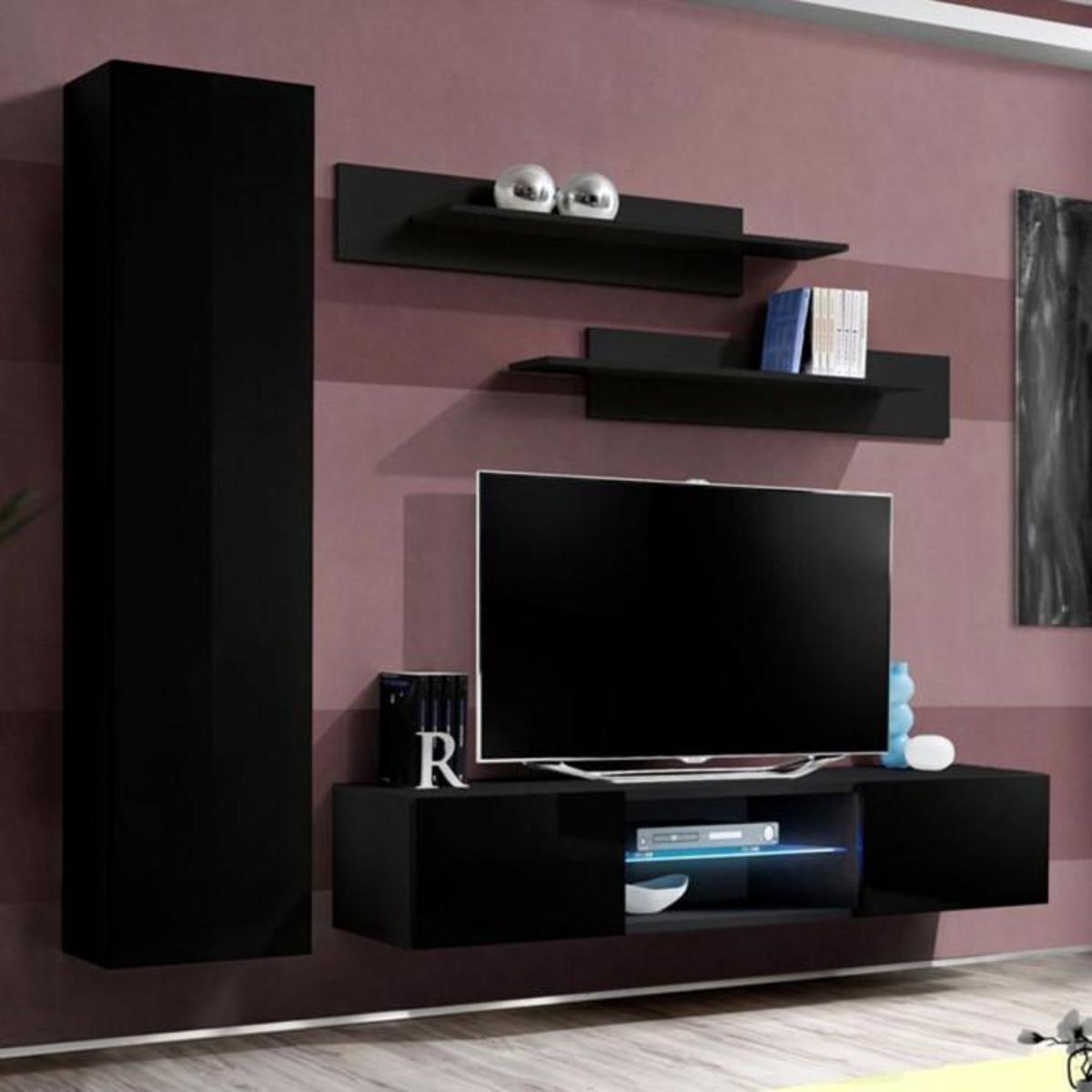 Paris Prix Meuble TV Mural Design  Fly XVIII  210cm Noir