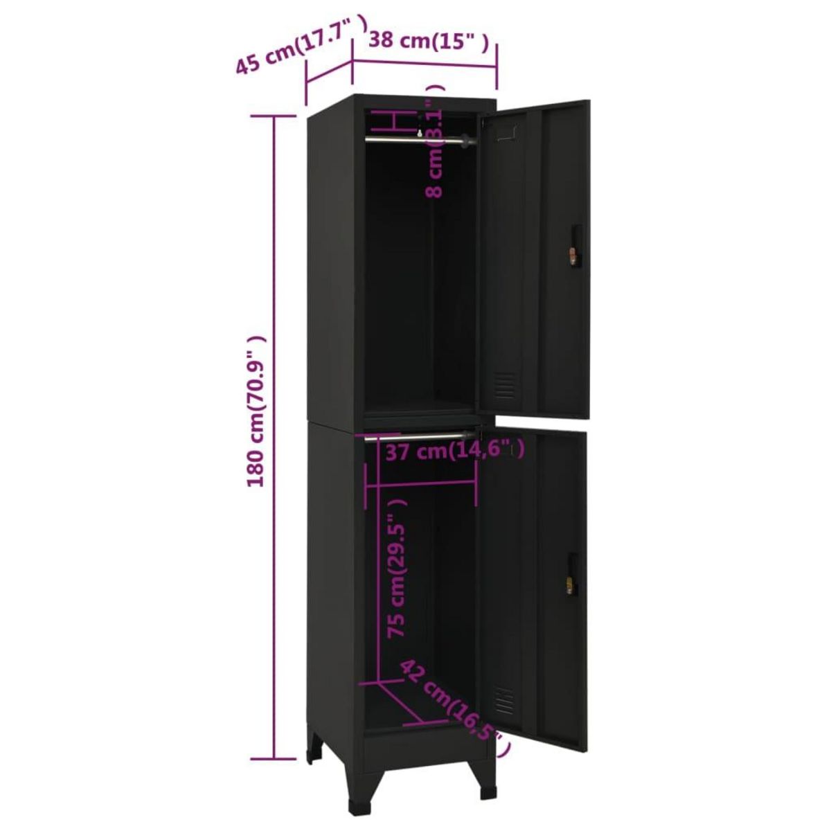 VIDAXL Armoire a casiers Noir 38x45x180 cm Acier