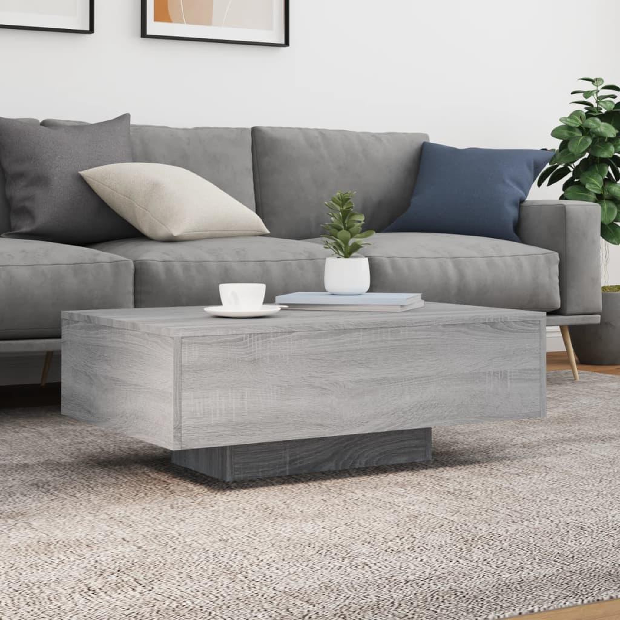 Voir la diapositive 4 : VIDAXL Table basse avec lumieres LED sonoma gris 85x55x31 cm