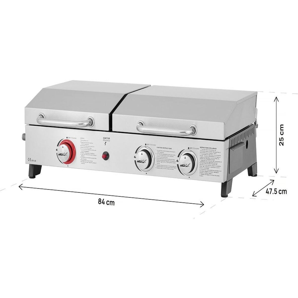 Habitat et Jardin Plancha barbecue à gaz avec grille et plancha  Flamo  - 3 bruleurs - Gris