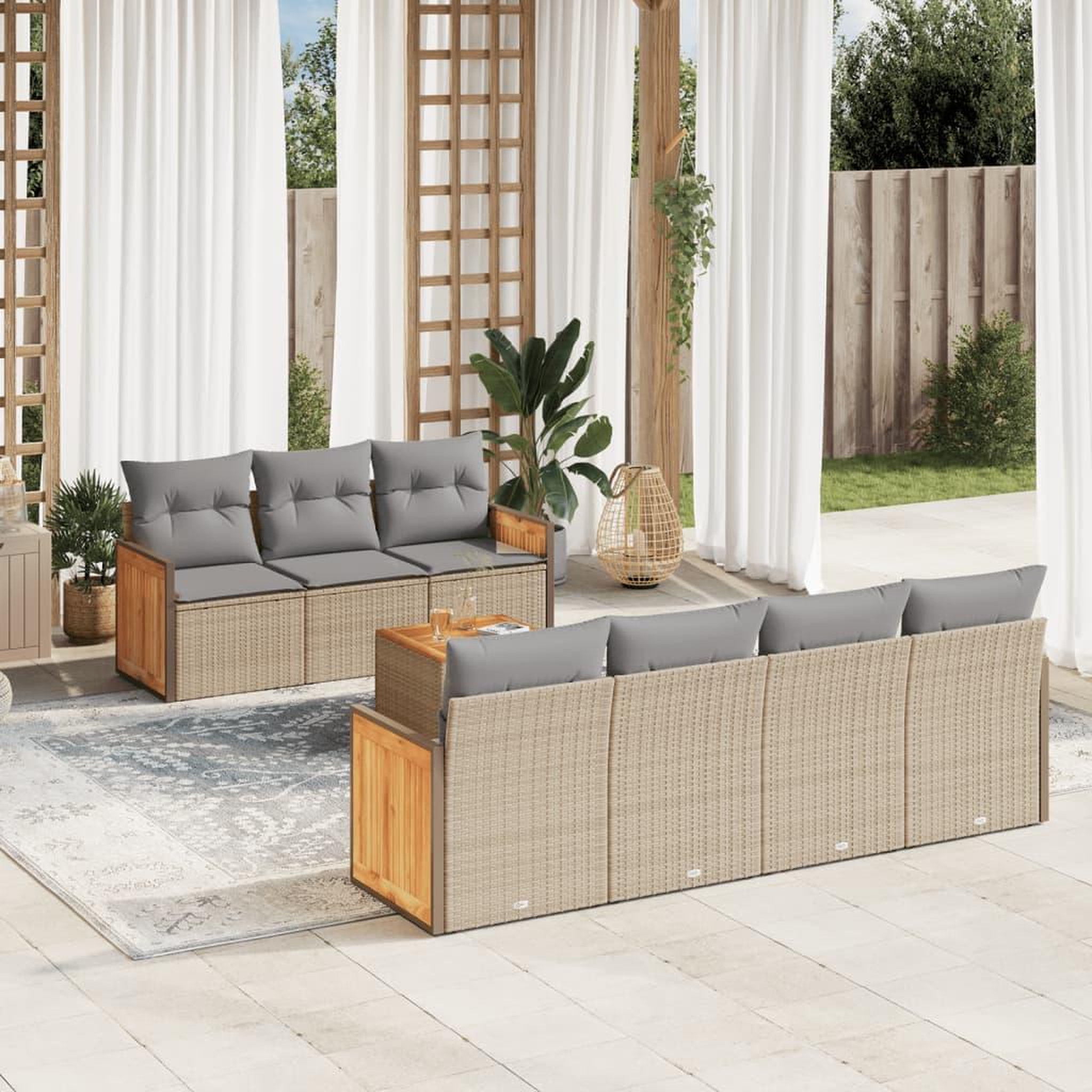 VIDAXL Salon de jardin avec coussins 8 pcs beige resine tressee
