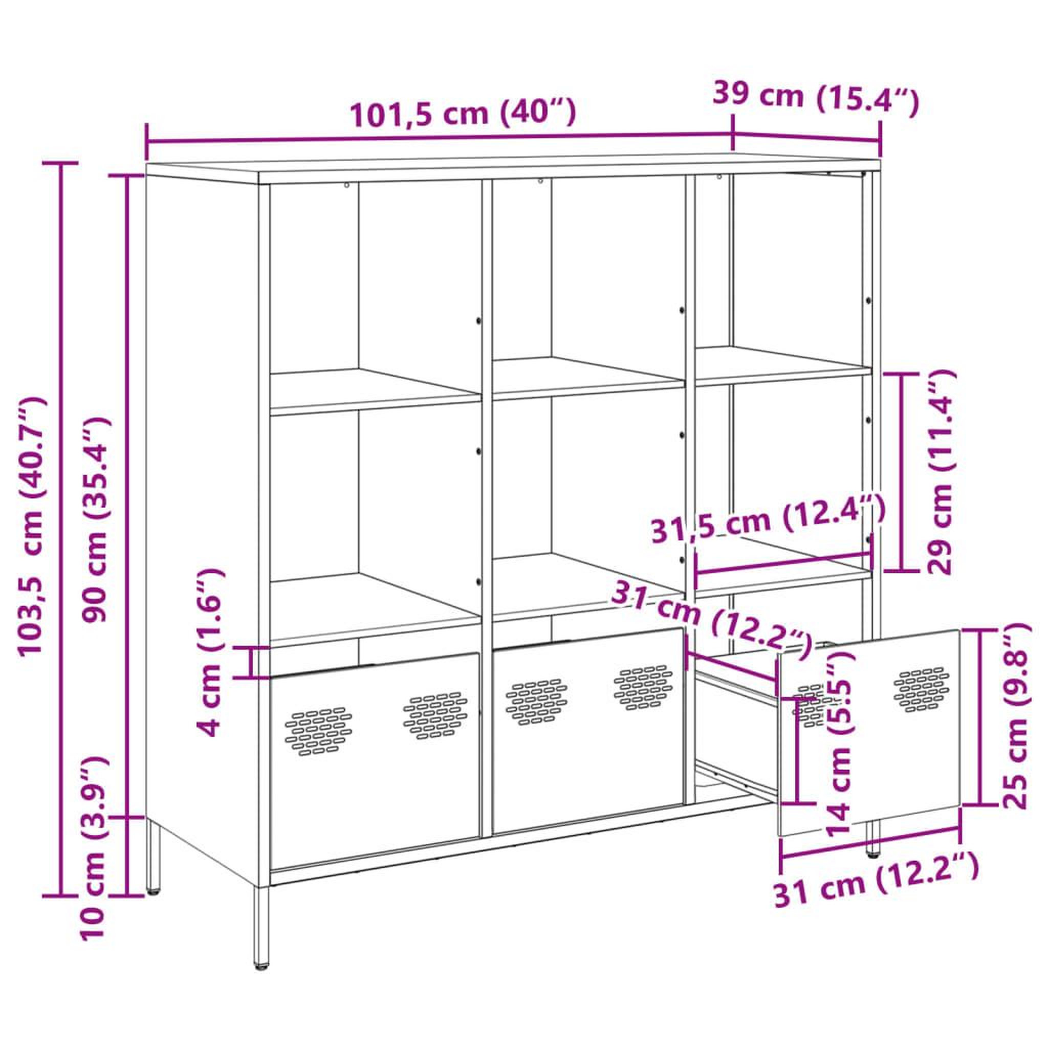 Voir la diapositive 6 : VIDAXL Buffet haut anthracite 101,5x39x103,5 cm acier