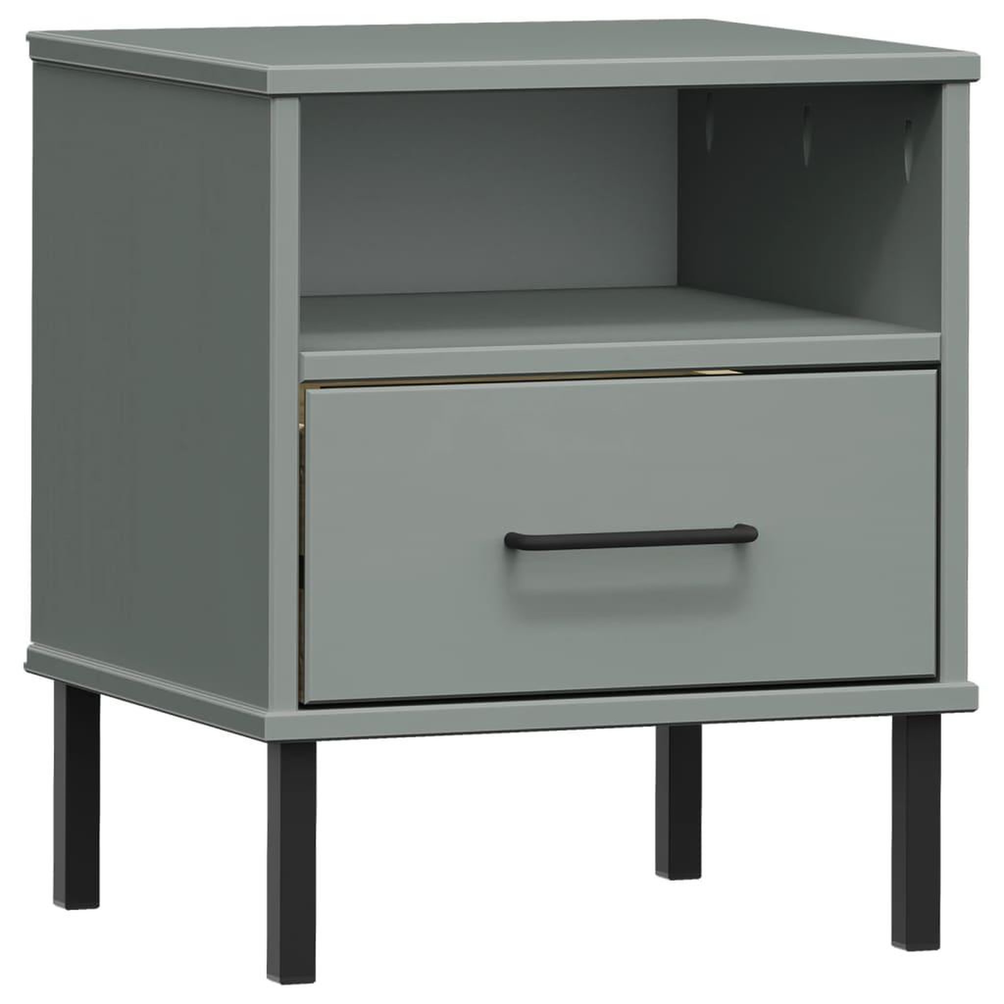 Voir la diapositive 2 : VIDAXL Table de chevet avec pieds en metal Gris Bois pin massif OSLO