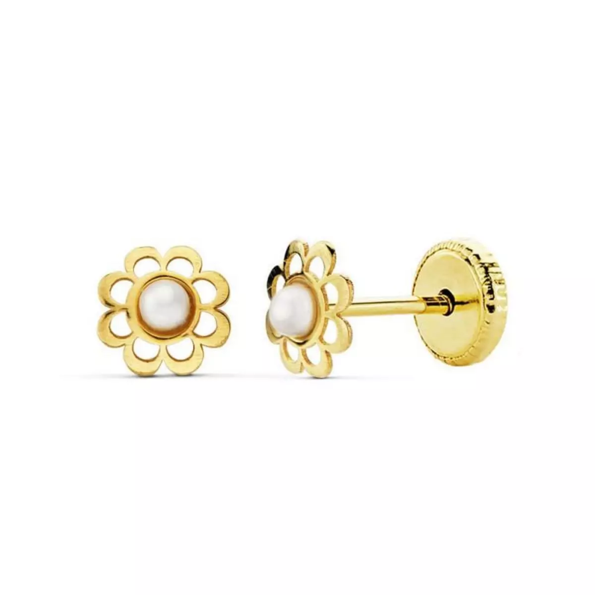 L'ATELIER D'AZUR Boucles d'Oreilles Or 18 Carats 750/000 Jaune - Perles de Culture - Motif Fleur