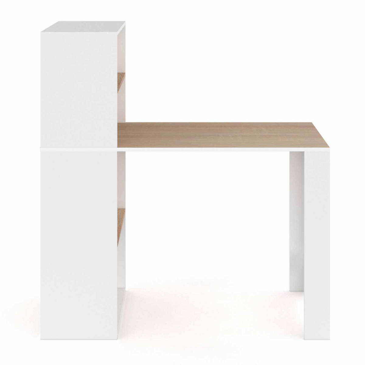 ID MARKET Bureau bibliothèque BEN avec étagères blanc et façon hêtre