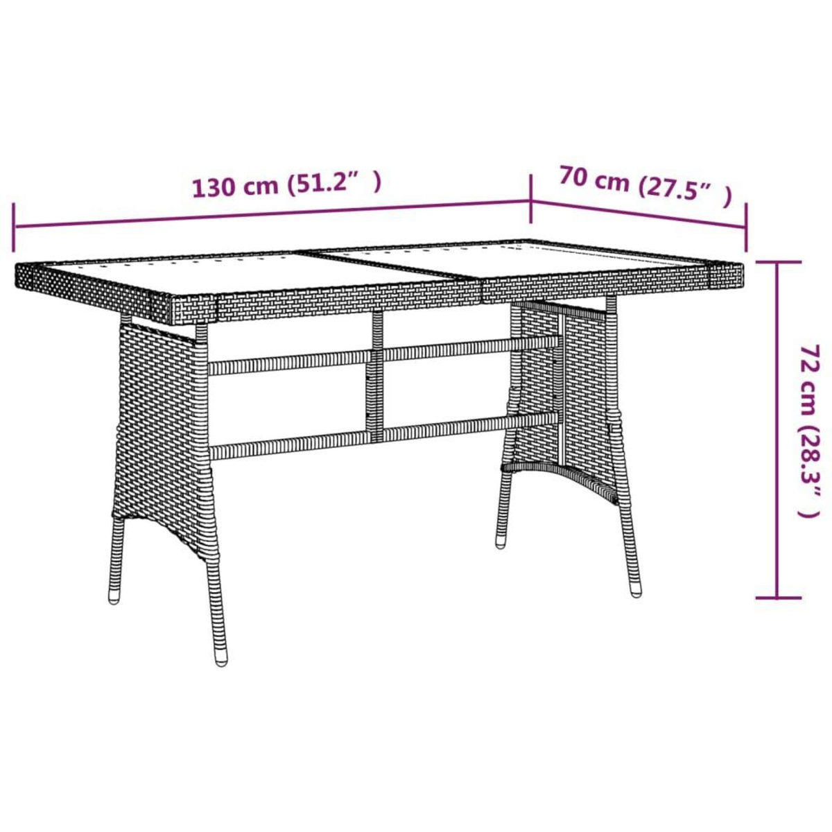 VIDAXL Table de jardin Gris 130x70x72 cm Resine tressee et acacia
