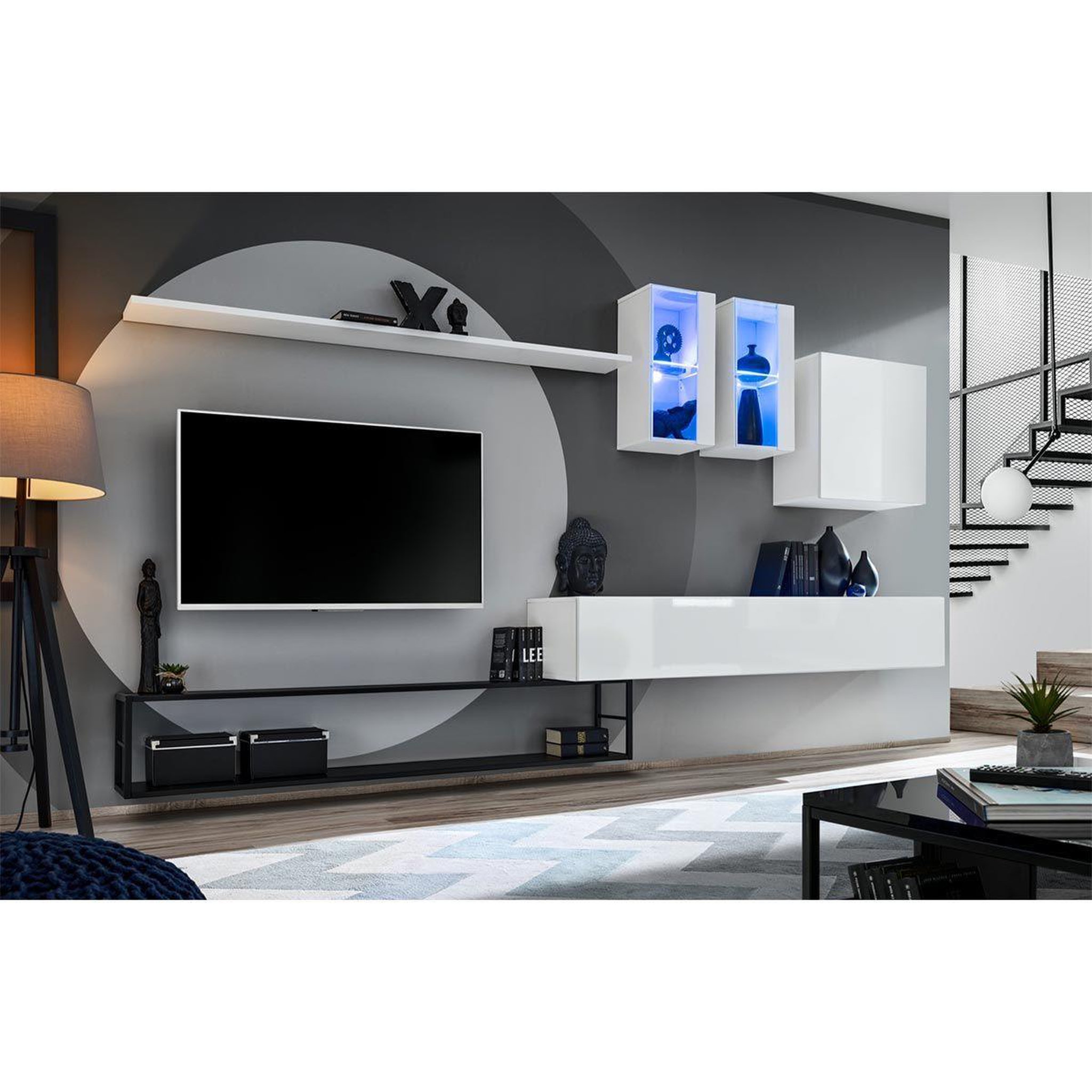 Voir la diapositive 2 : Paris Prix Ensemble meuble tv design  switch i  330cm blanc & noir
