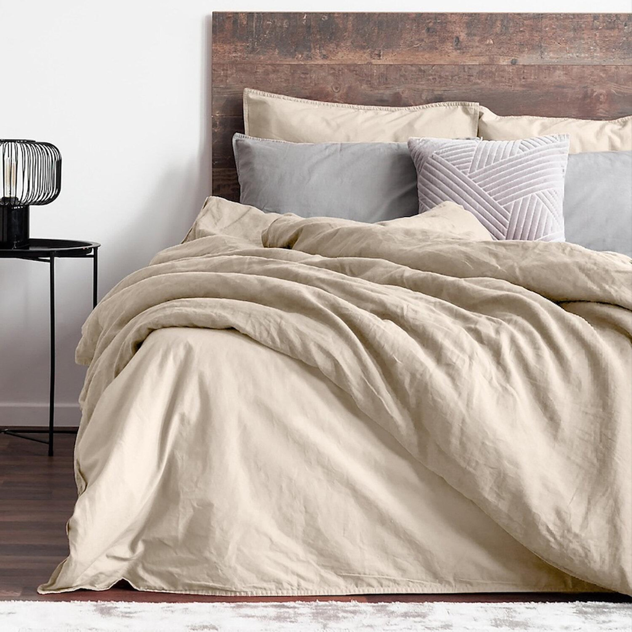 Voir la diapositive 1 : Home collection Parure housse de couette 100% lin et coton lavé 57 fils - dune