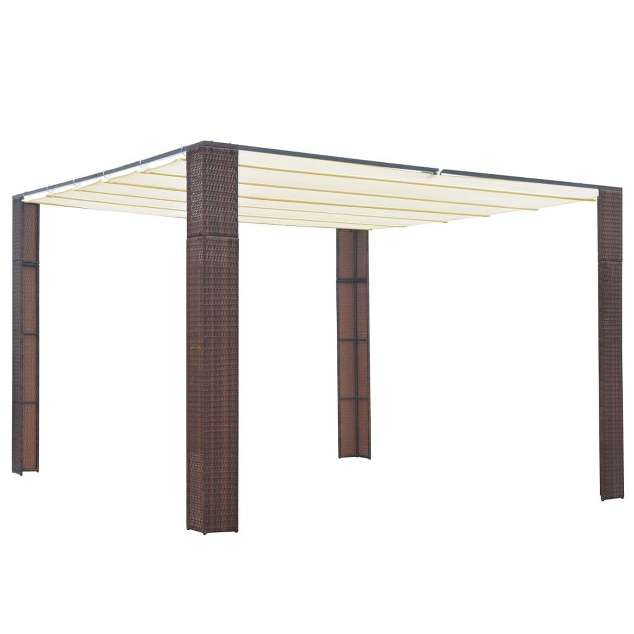 VIDAXL Tonnelle avec toit Resine tressee 300x300x200cm Marron et creme