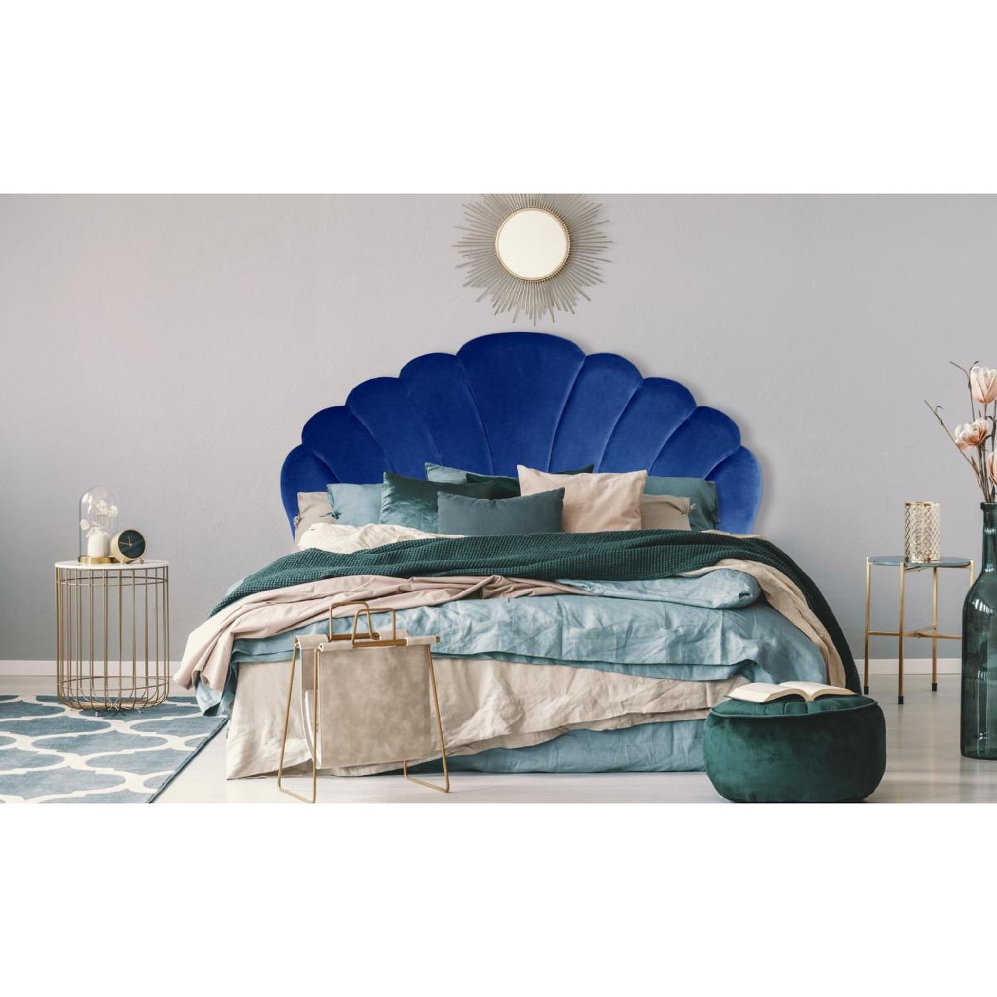 Voir la diapositive 5 : Paris Prix Tête de lit en velours  shelly  180cm bleu