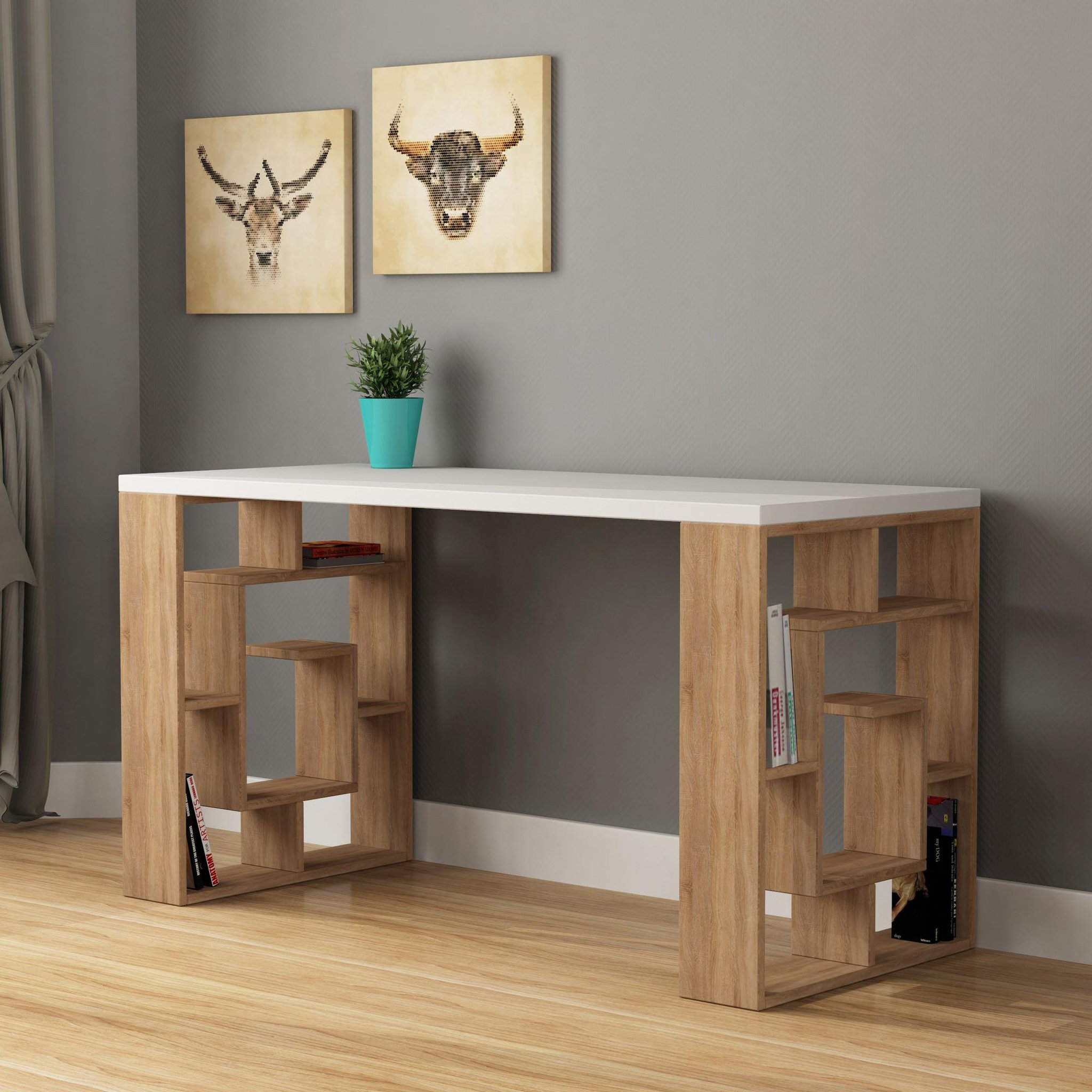 Voir la diapositive 2 : Habitat et Jardin Bureau en bois  maze  140 x 60 x 75 cm - blanc