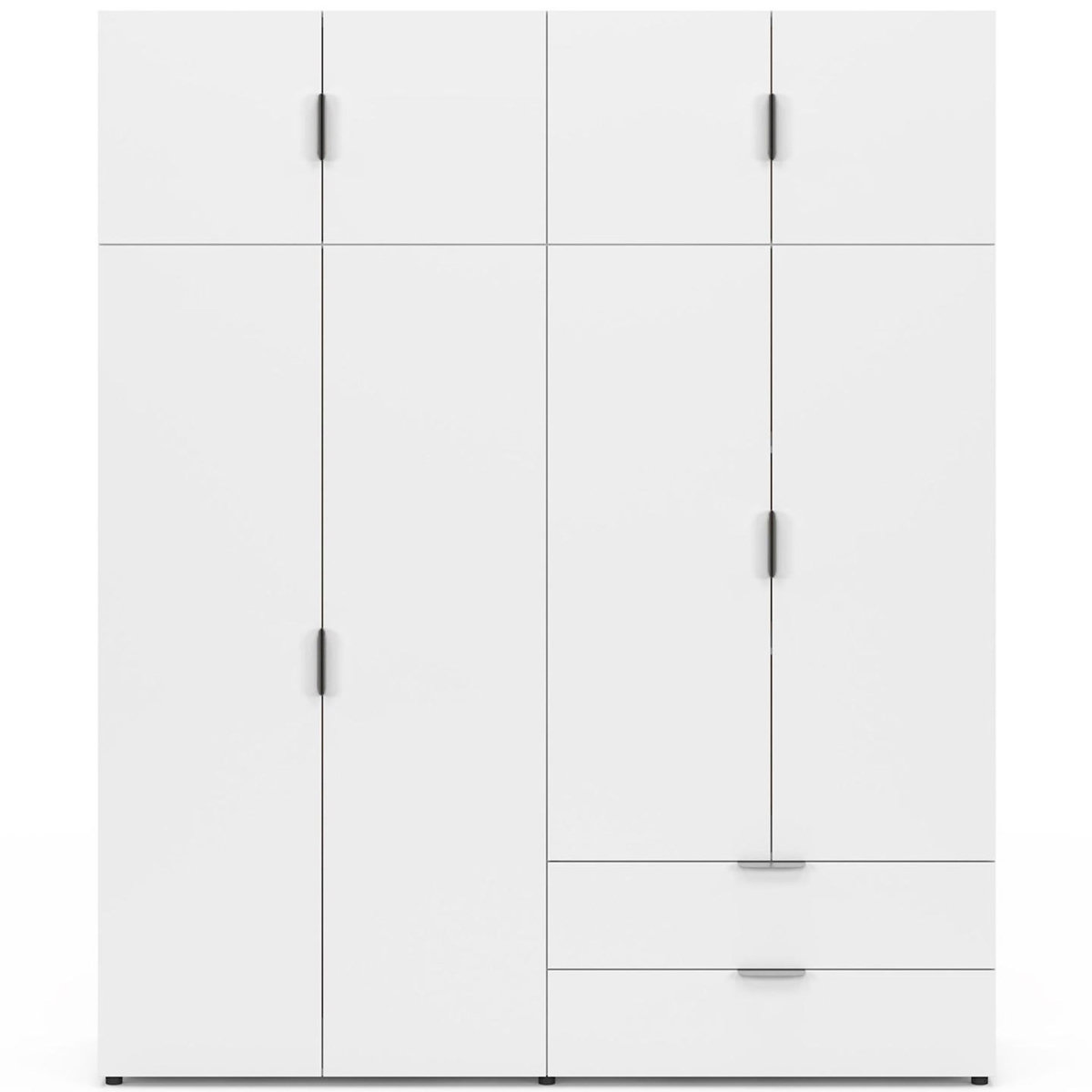 ID MARKET Armoire 4 portes MINA blanc penderie 160 cm avec 2 rangements hauts et 2 tiroirs