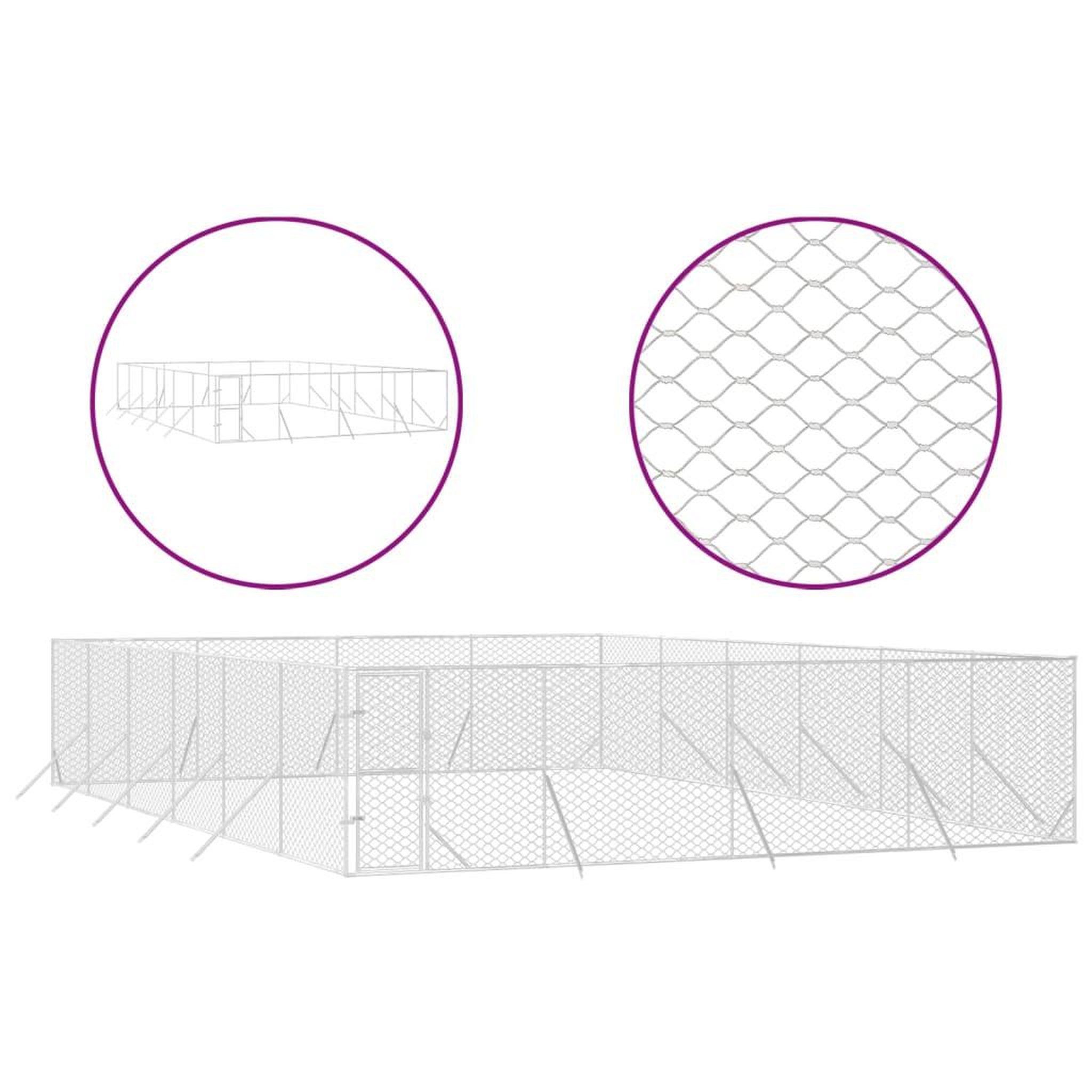 Voir la diapositive 2 : VIDAXL Chenil d'exterieur pour chiens argente 8x12x2 m acier galvanise