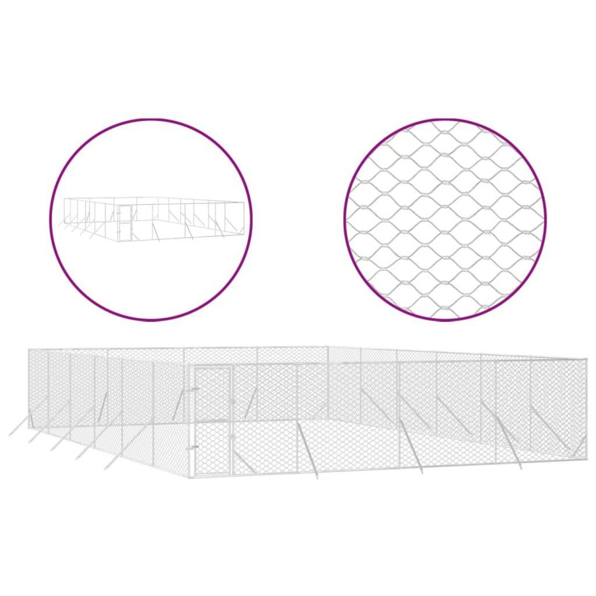 VIDAXL Chenil d'exterieur pour chiens argente 8x12x2 m acier galvanise