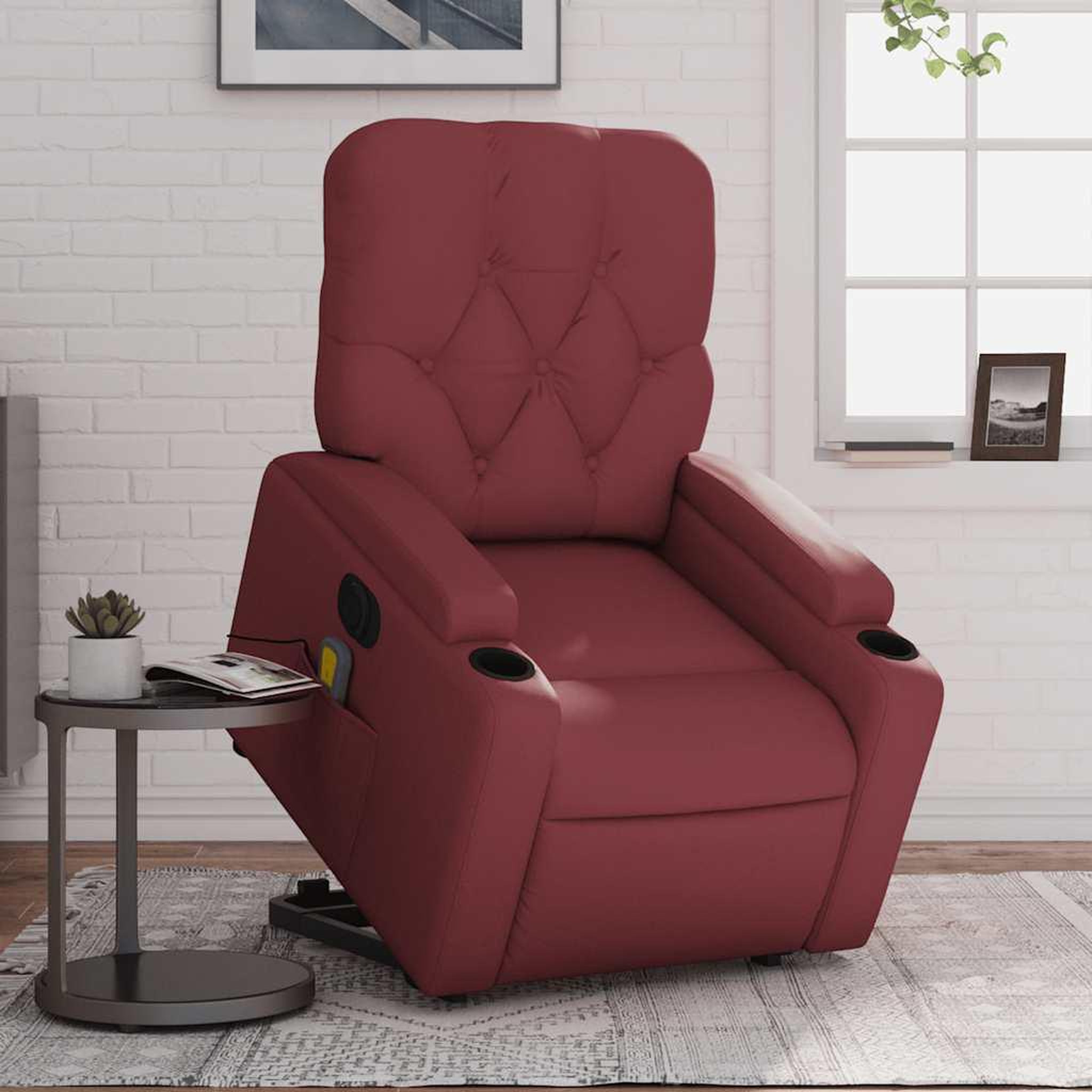 VIDAXL Fauteuil inclinable de massage electrique rouge bordeaux