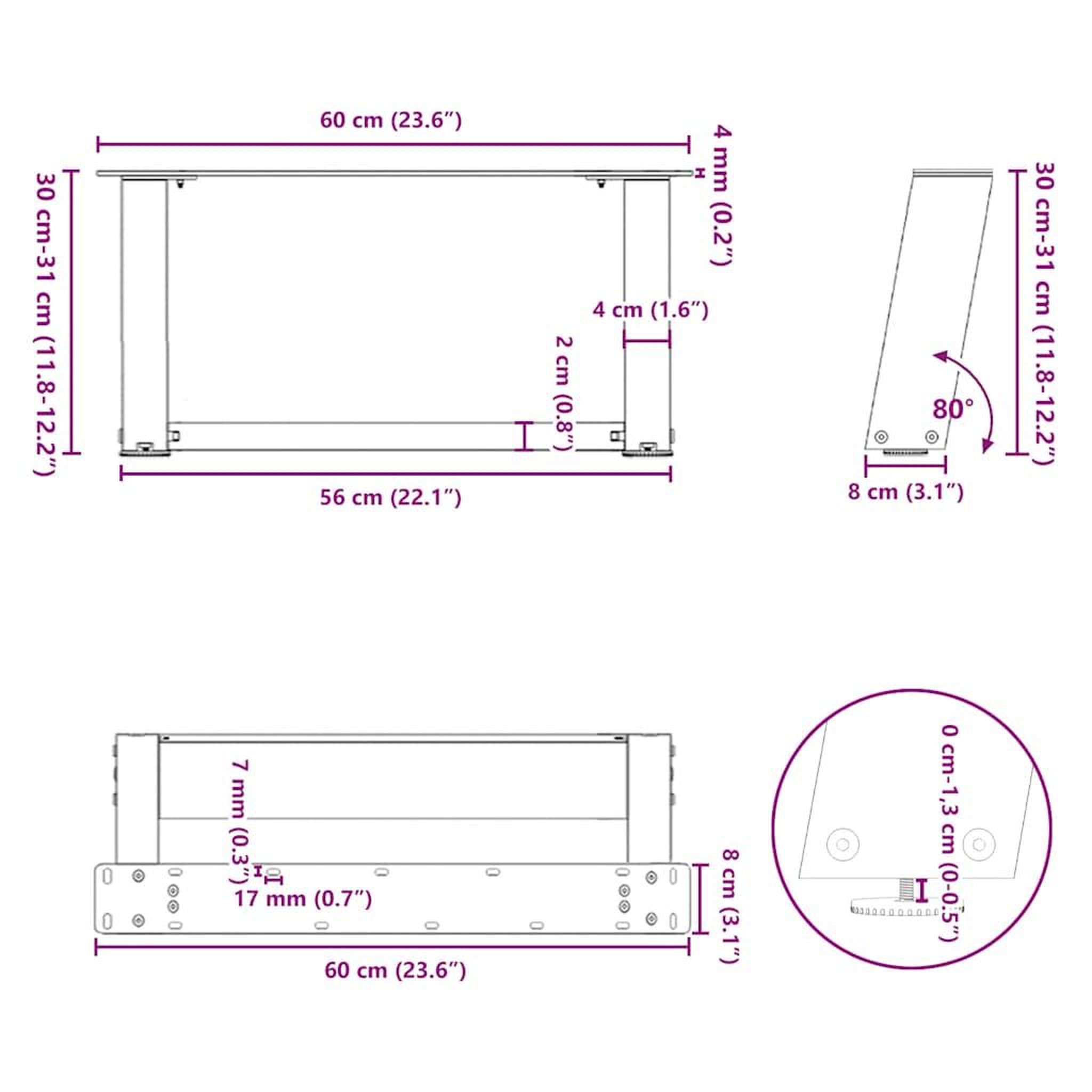 Voir la diapositive 6 : VIDAXL Pieds de table basse forme de U 2 pcs noir 60x(30-31) cm acier