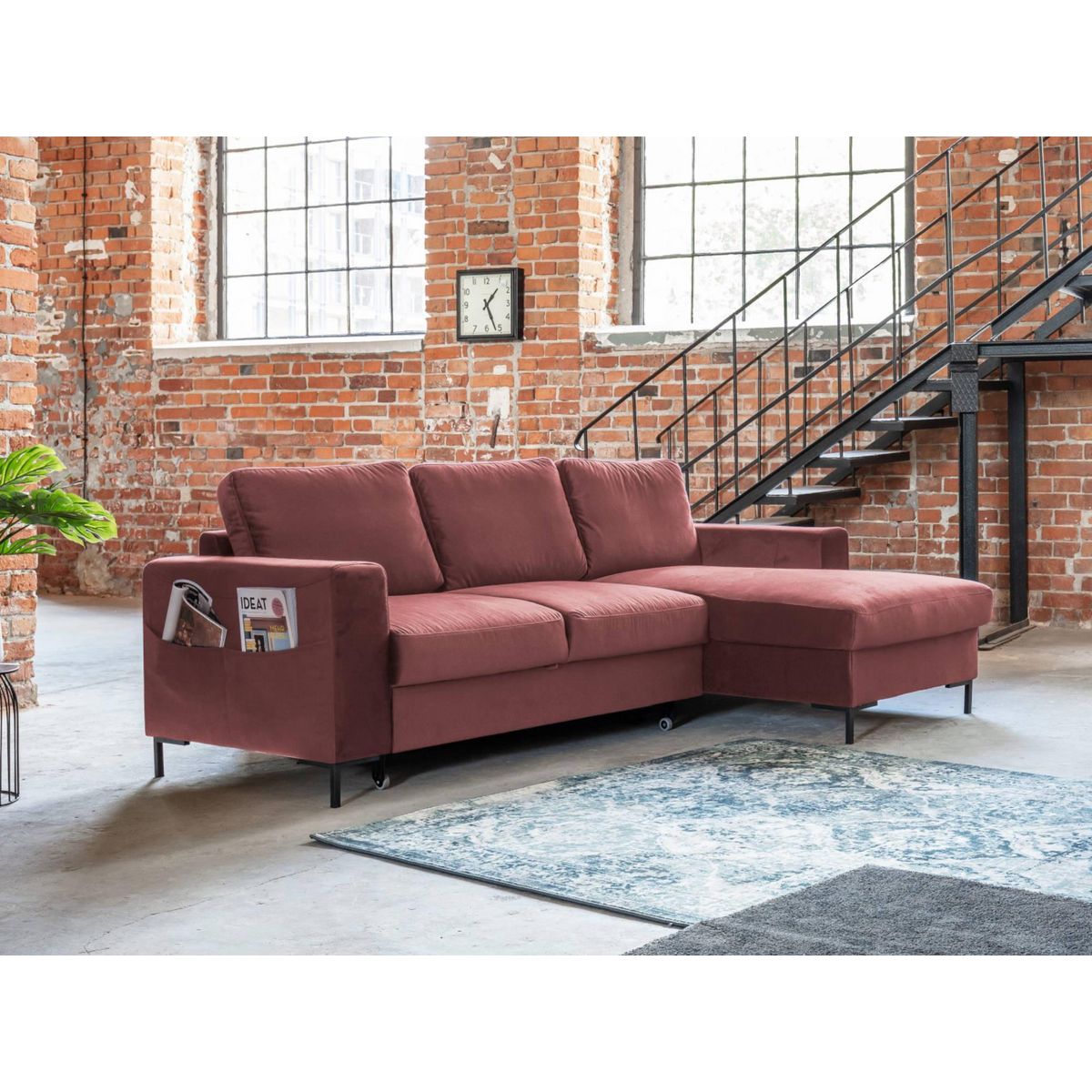 BEST MOBILIER Lilly - canapé d'angle droit - 4 places - convertible avec coffre - en velours